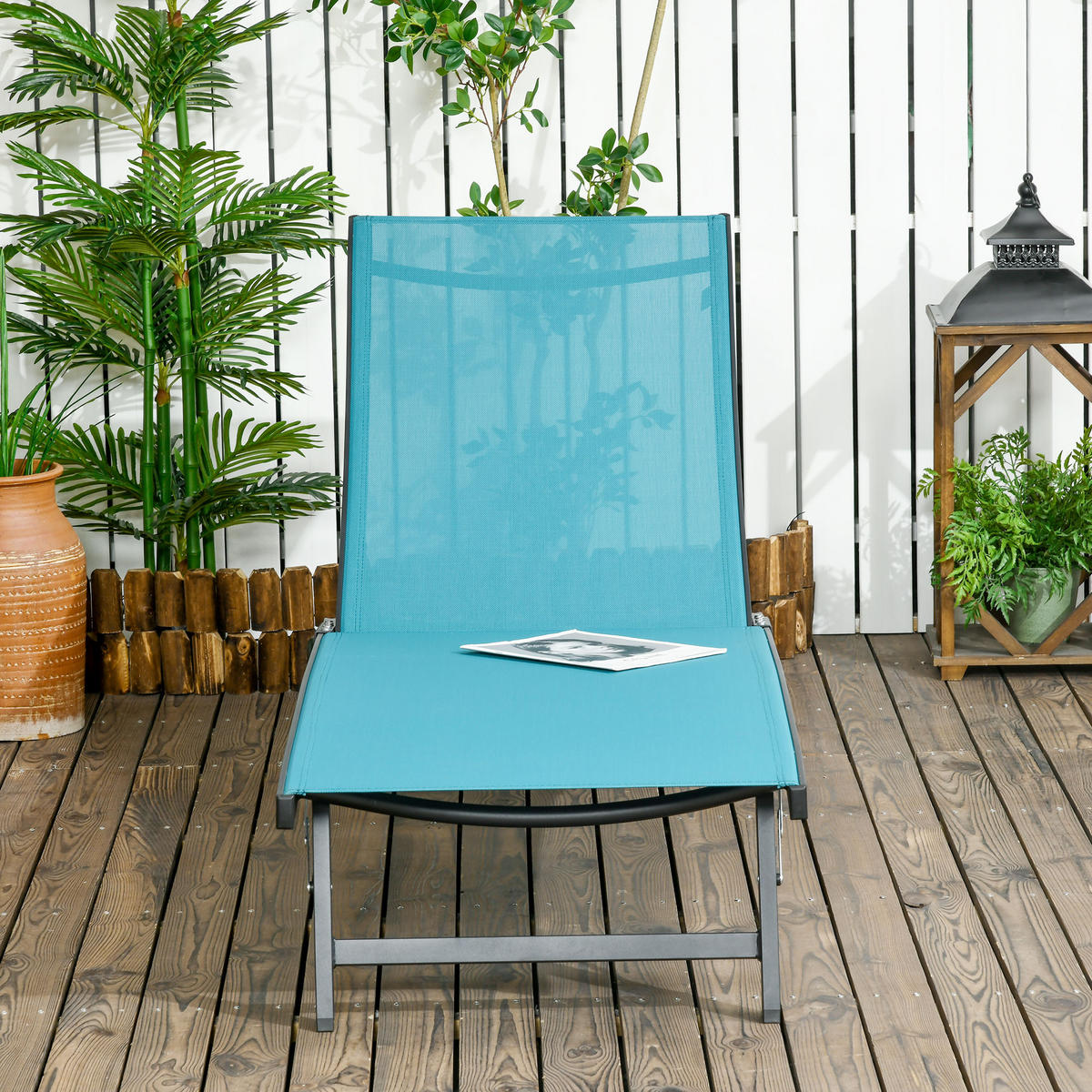 RELAXLIEGE mit verstellbarer Rückenlehne, 195 x 165 x 102 cm, Polyester, Blau - Blau, Kunststoff (165/102/66cm) - Outsunny