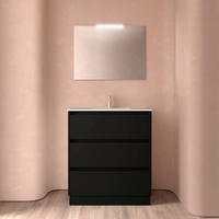NOJA Komplett-Set 800 3 Schubladen BLACK SATIN + Waschtisch + Spiegel + Leuchte - Schwarz, Metall (45/8.1/79.7cm) - Salgar