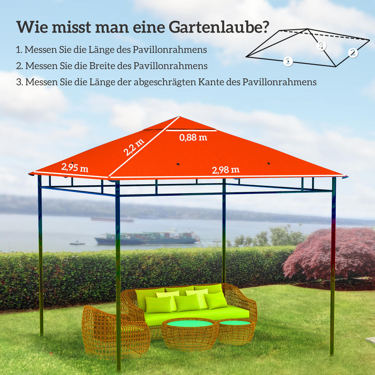 PAVILLONDACH, Sonnenschutz, Orange - Orange, Kunststoff (295/1/298cm) - Outsunny