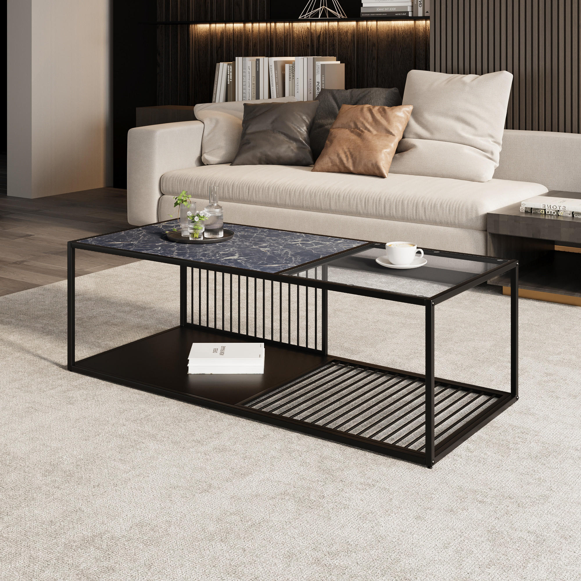 COUCHTISCH Black 110/48/35 cm - Schwarz, Glas (110/48/35cm) - Urban Meuble