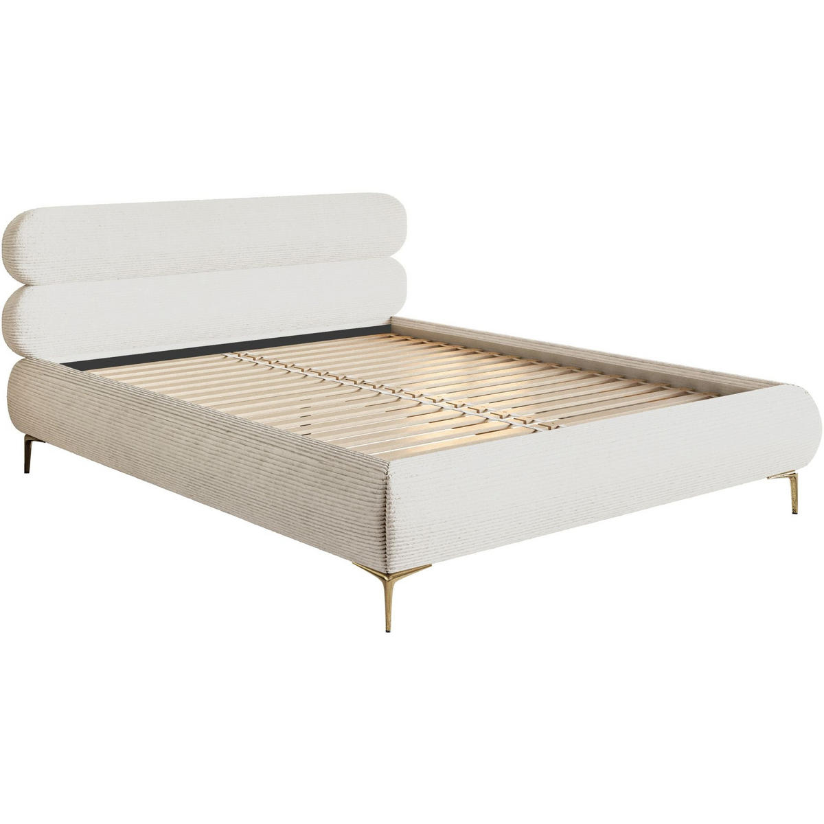 POLSTERBETT Roule Cord Creme 160x200 cm - Goldfarben/Creme, Textil/Metall (140/200cm) - Selsey