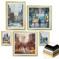 WANDBILDER 5er Set - 50x50 cm & 20x30 cm & 40x60 cm Goldrahmen - Moderne, farbenfrohe Städte mit Charakteren - Goldfarben, Kunststoff (40/60cm) - ArtPrintCave