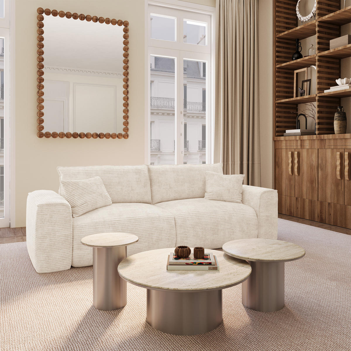 SCHLAFSOFA Express COMO Cord Creme 236cm - Creme, Textil (236/78/100cm) - Premium Interiors