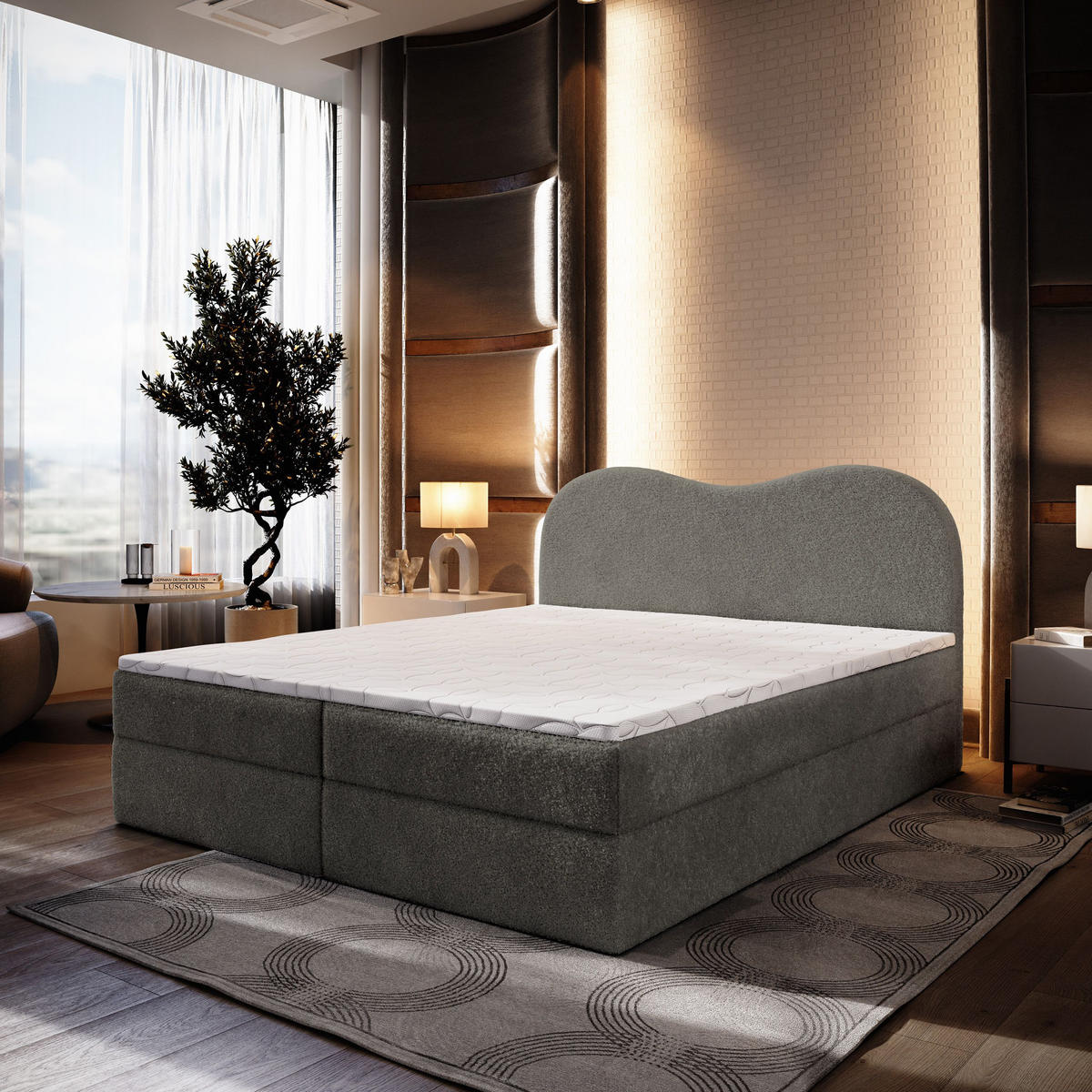 BOXBETT FLUVIA N 140x200 cm mit Matratze und Topper - Grau - Grau, Holz (140/200cm) - MASSENO