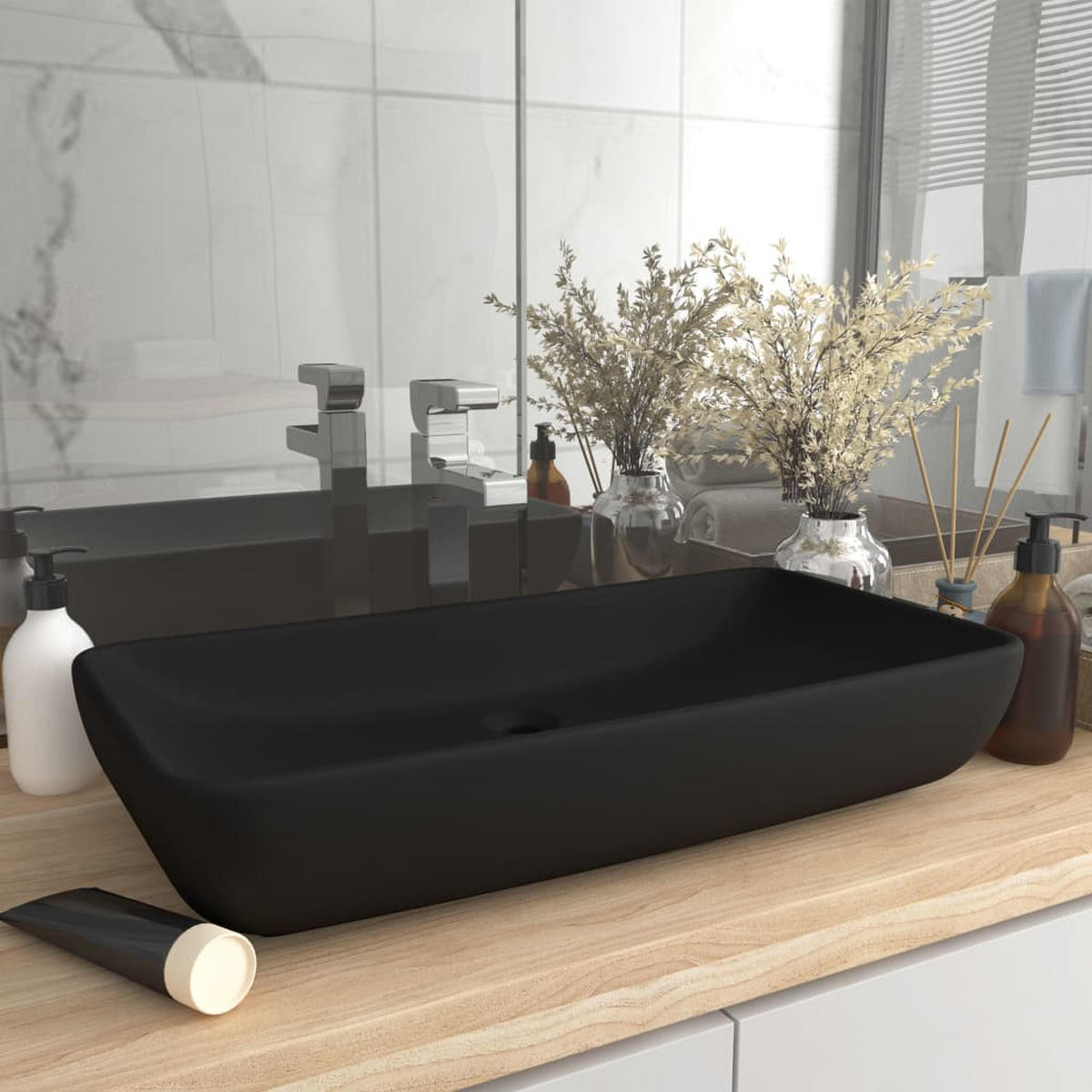 WASCHBECKEN Langley 71/38/13.5 cm - Schwarz, Keramik (71/13.5/38cm) - Nettlife