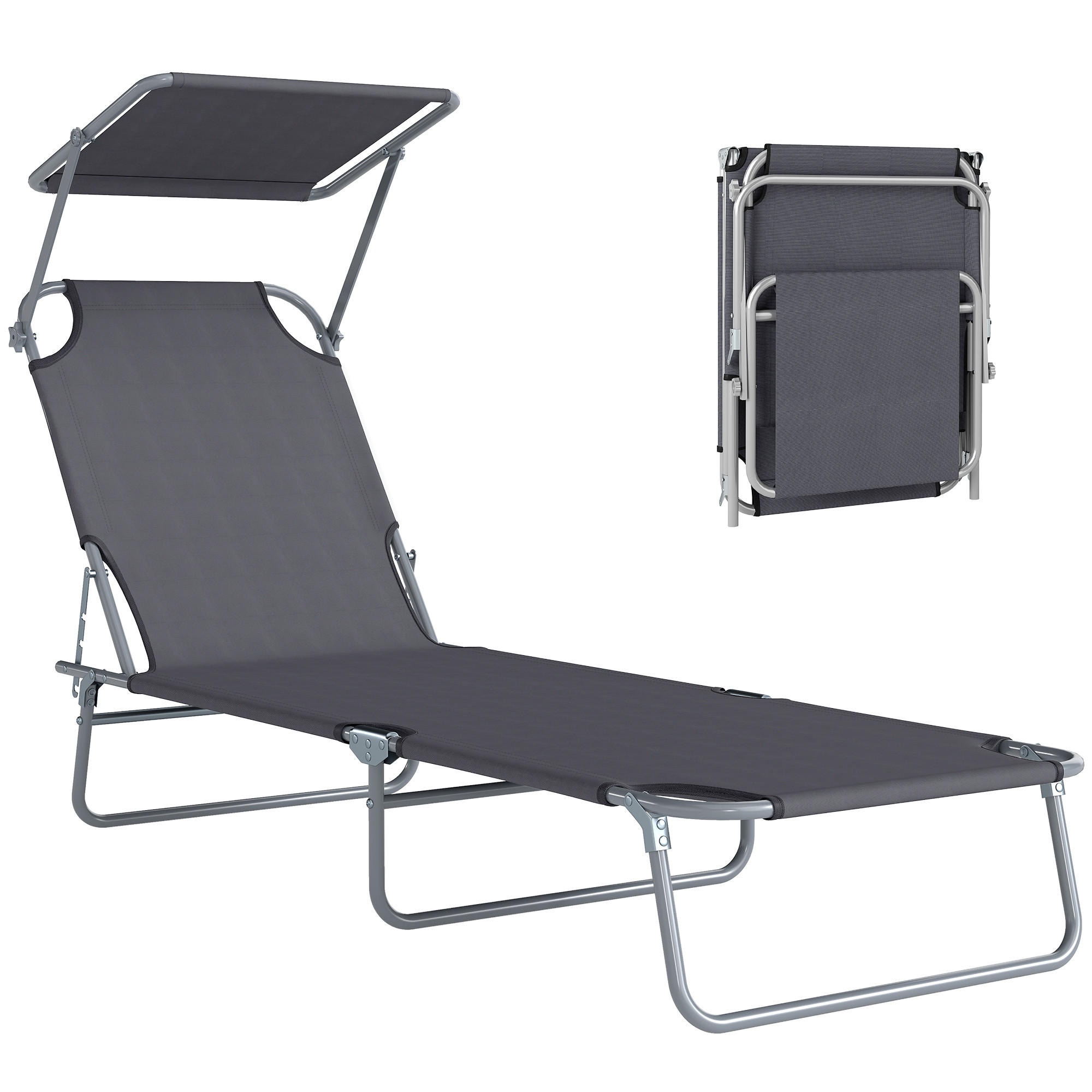SONNENLIEGE DE-15715 mit Sonnenschirm Grau - Grau, Metall (58/36/187cm) - ComfortXL