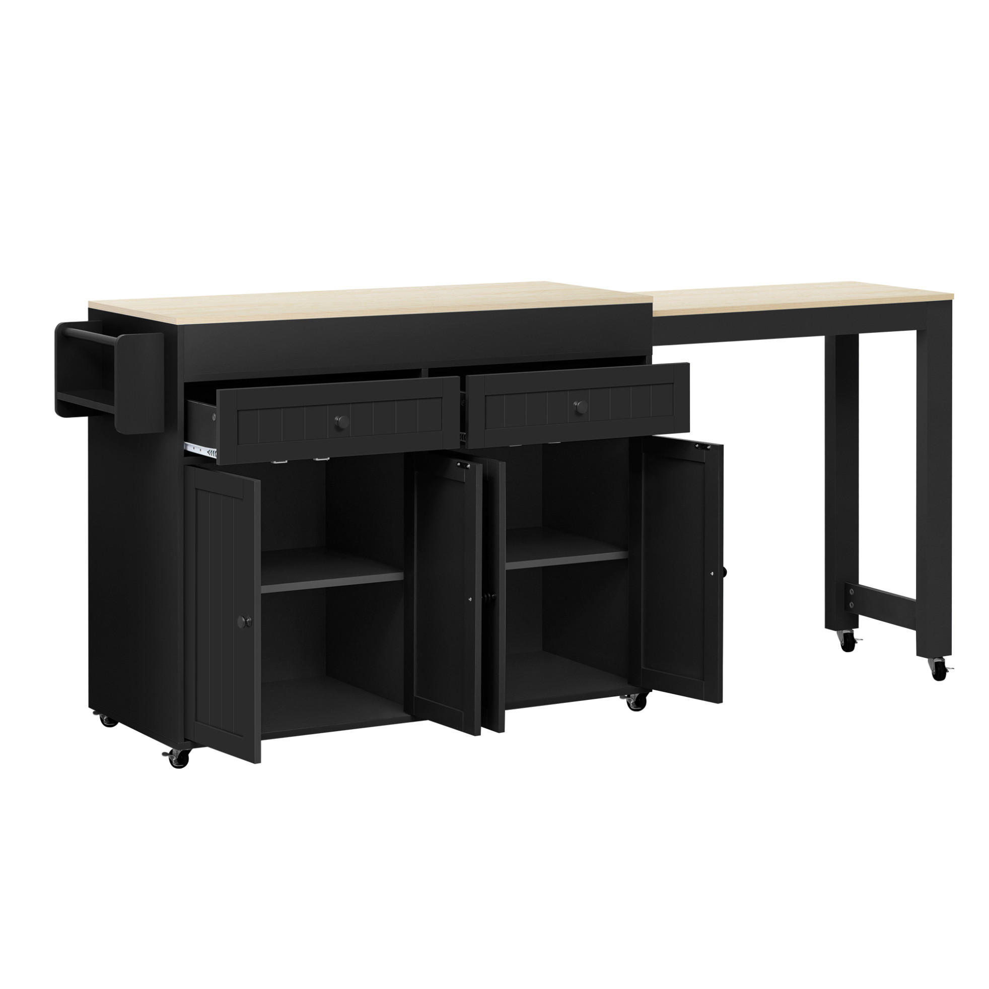KÜCHENINSEL 112-180,5/45/92,2 cm schwarz/natur ausziehbar - Schwarz, Holzwerkstoff (180.5/92.2/45cm) - OKWISH