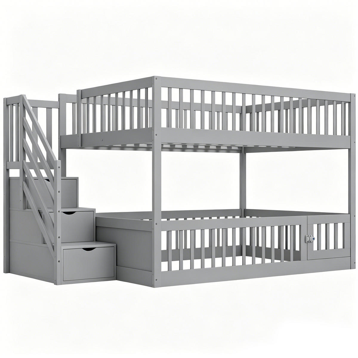 ETAGENBETT mit Stauraumtreppe 140 x 200 cm Massivholz Grau - Grau, Holzwerkstoff (140/200cm) - Beauniv
