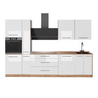 KÜCHENZEILE Fame-Line, Weiß Hochglanz/Goldkraft Eiche, 310 cm ohne Arbeitsplatte - Honigeiche/Weiß Hochglanz, Holzwerkstoff (310/206.8/51.6cm) - Vicco