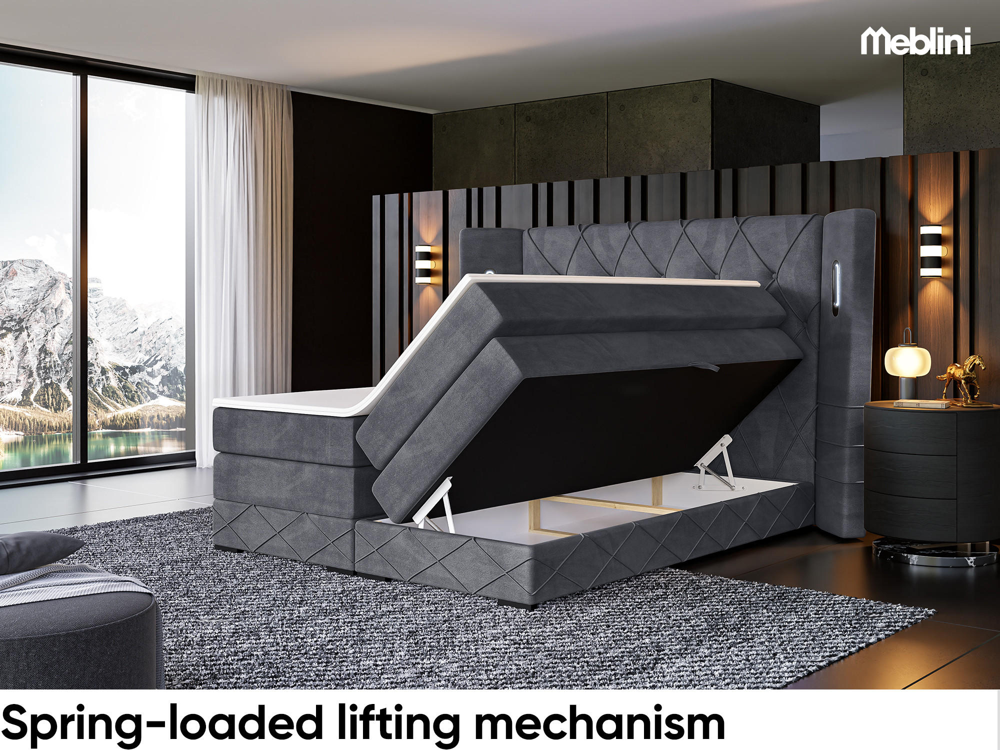 Thumbnail - Meblini Boxspringbett, Grau, Textil, H3, 200x200 cm, Schlafzimmer, Betten, Boxspringbetten