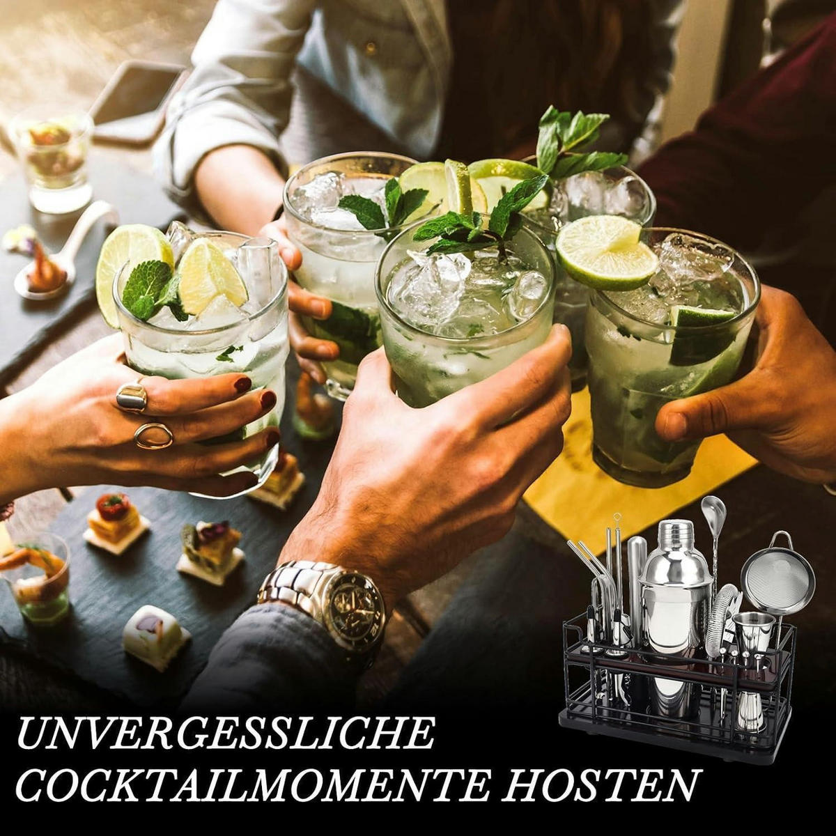 COCKTAIL Shaker Set 20-teilig Edelstahl 750 ml mit Ständer - Silberfarben, Metall (25/15/30cm)