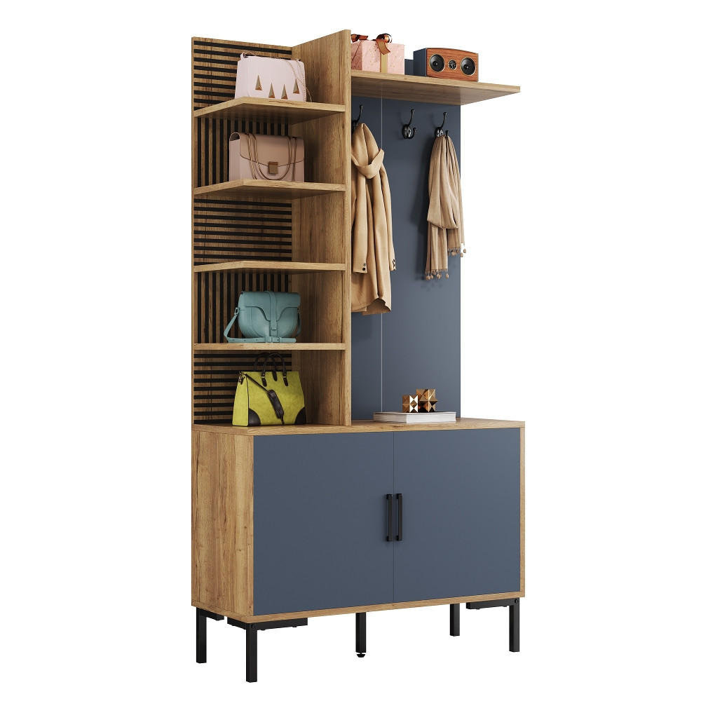 KÜCHENSCHRANK MIT SCHUHFACH UND HAKEN Holz/Schwarz Industrie-Look 100/190,5/40 cm - Naturfarben, Kunststoff (40/190.05/100cm) - Rolipo