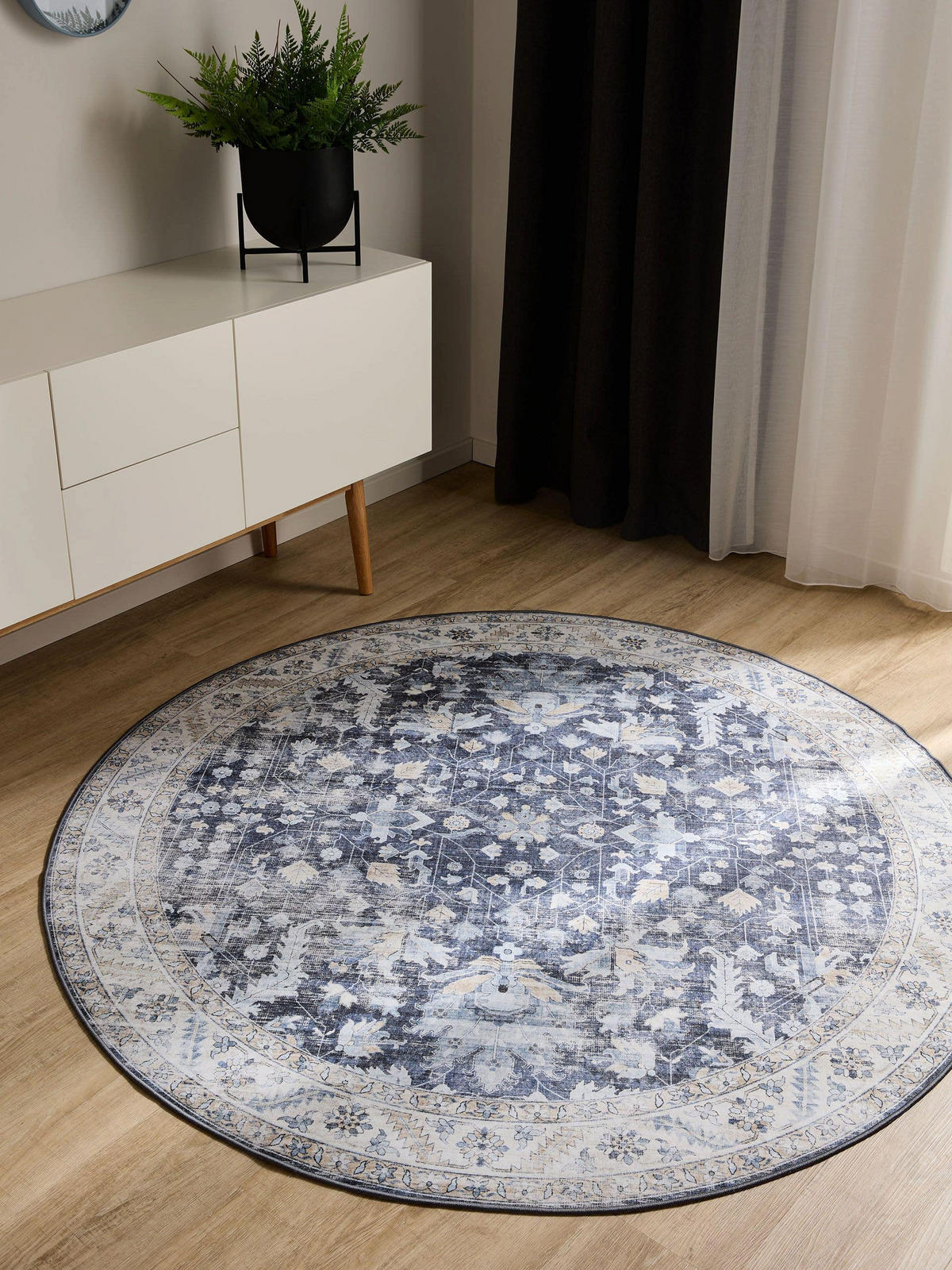 VINTAGE-TEPPICH George waschbar ø 120 cm rund - Blau, Kunststoff (120/120cm) - benuta