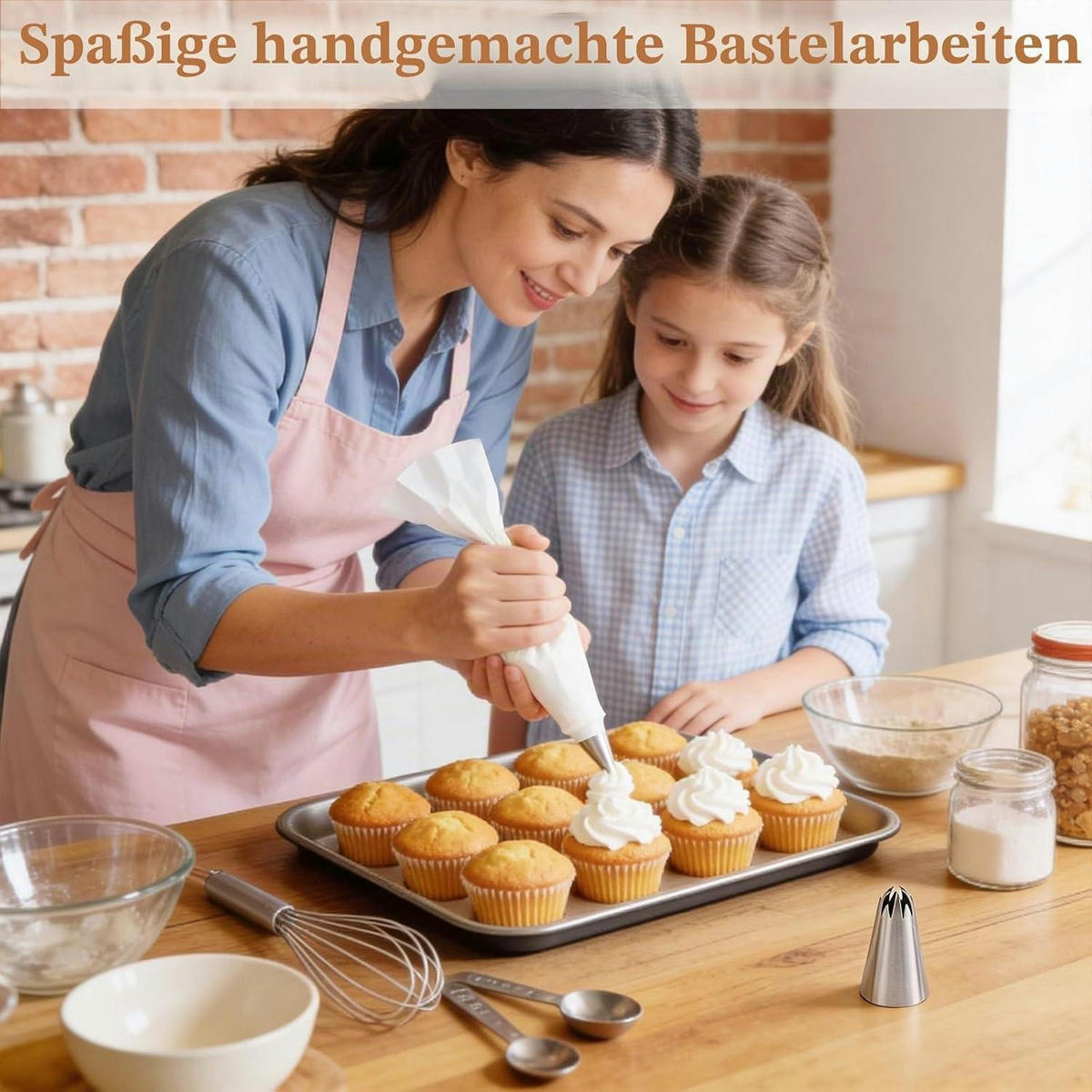 SPRITZBEUTEL Set 12-teilig mit 8 Edelstahl-Tüllen - Silberfarben, Metall (19/1/30cm)