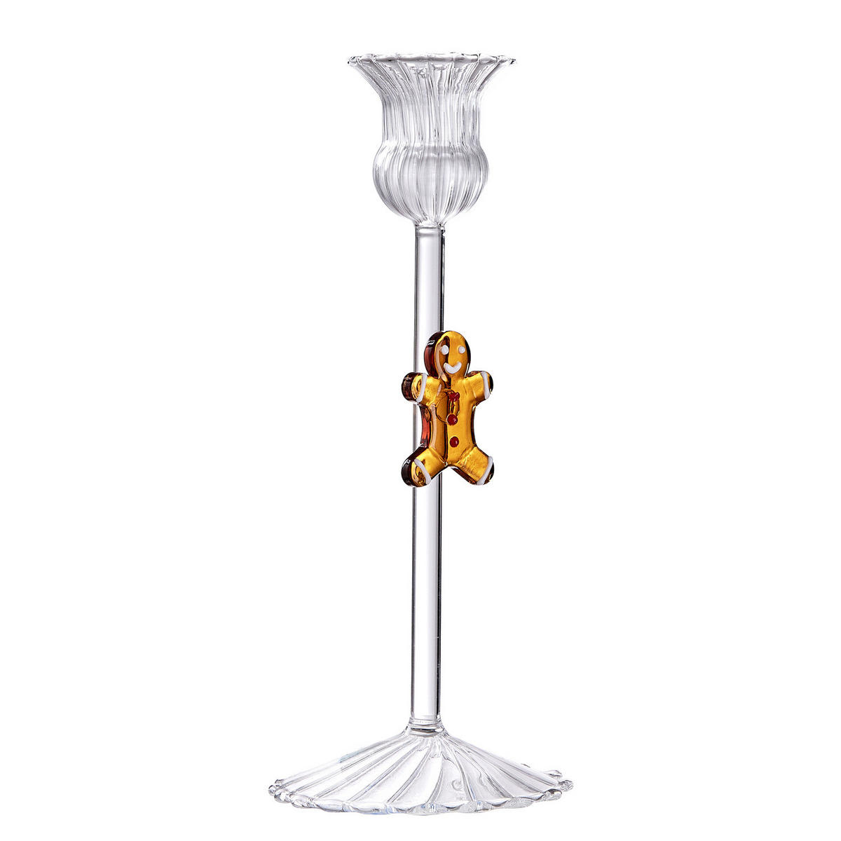 KERZENHALTER Merry & Bright für Stabkerzen mit Lebkuchenmann - Transparent, Glas (8/20/8cm) - Butlers