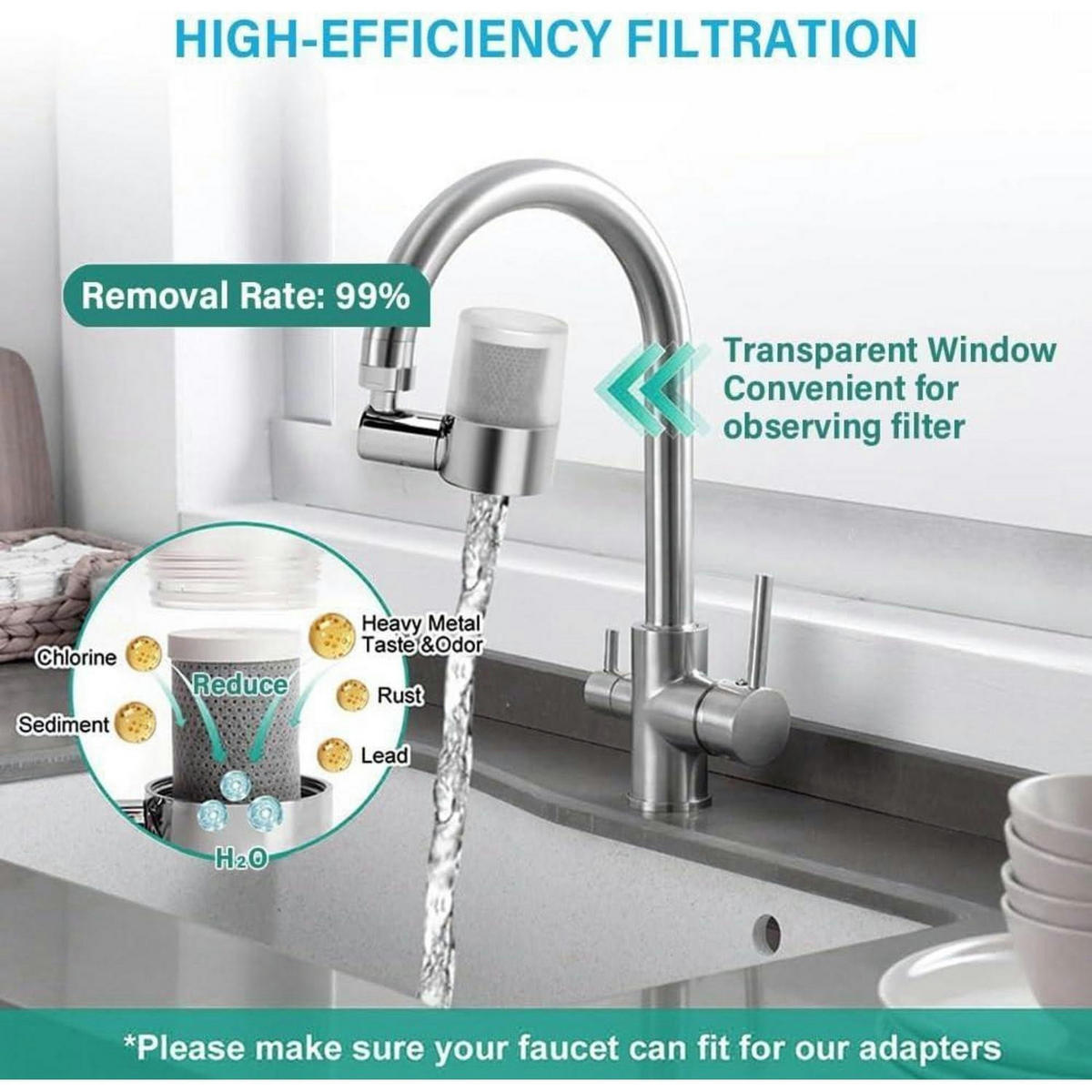 WASSERHAHNFILTER 720° drehbar 2 Modi Chrom - Silberfarben, Metall (5/5/7cm)