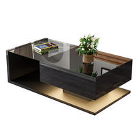 COUCHTISCH Hochglanzschwarz mit Glas & LED-Effekt - Schwarz, Holz (105/55/32.5cm) - FLIEKS