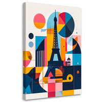 LEINWANDBILD Paris Eiffelturm im Bauhaus-Stil 60x90cm - Multicolor, Textil (60/90cm) - Feeby