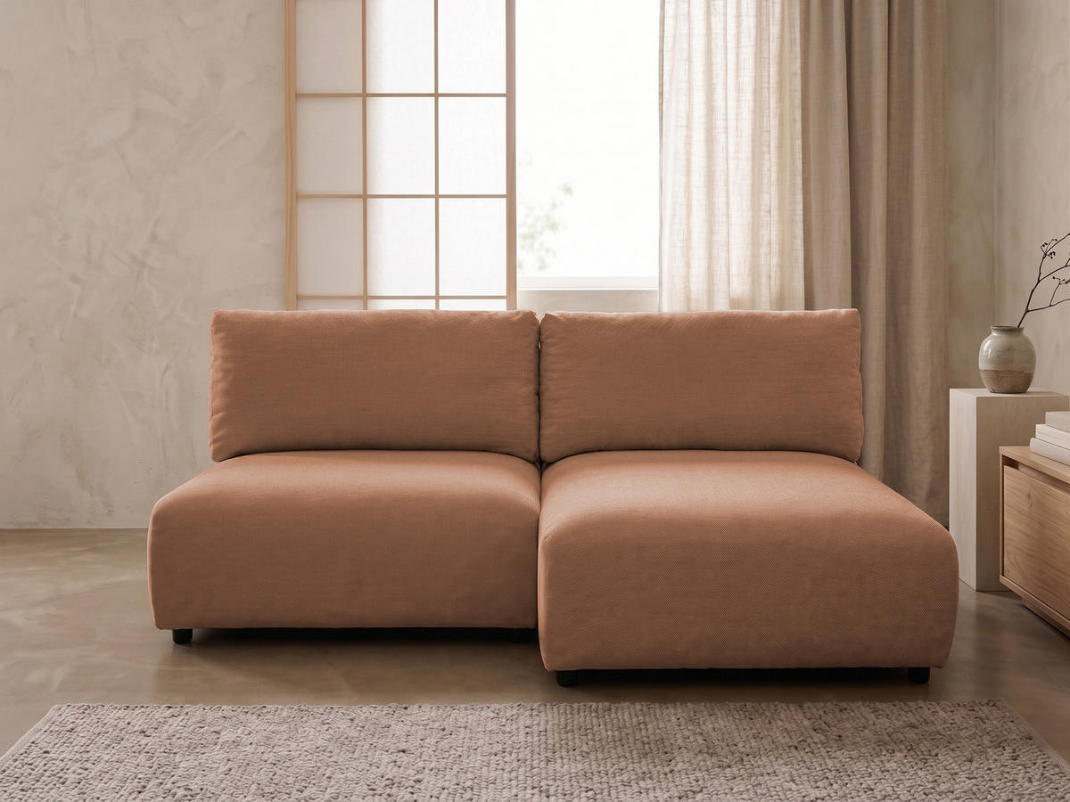 ECKSOFA Sora mit Schlaffunktion, Bettkasten und extra tiefer Komfortzone aus hochwertigem Terrakotta Strukturstoff - Terracotta/Schwarz, Holz/Kunststoff (200/140cm) - S-Style