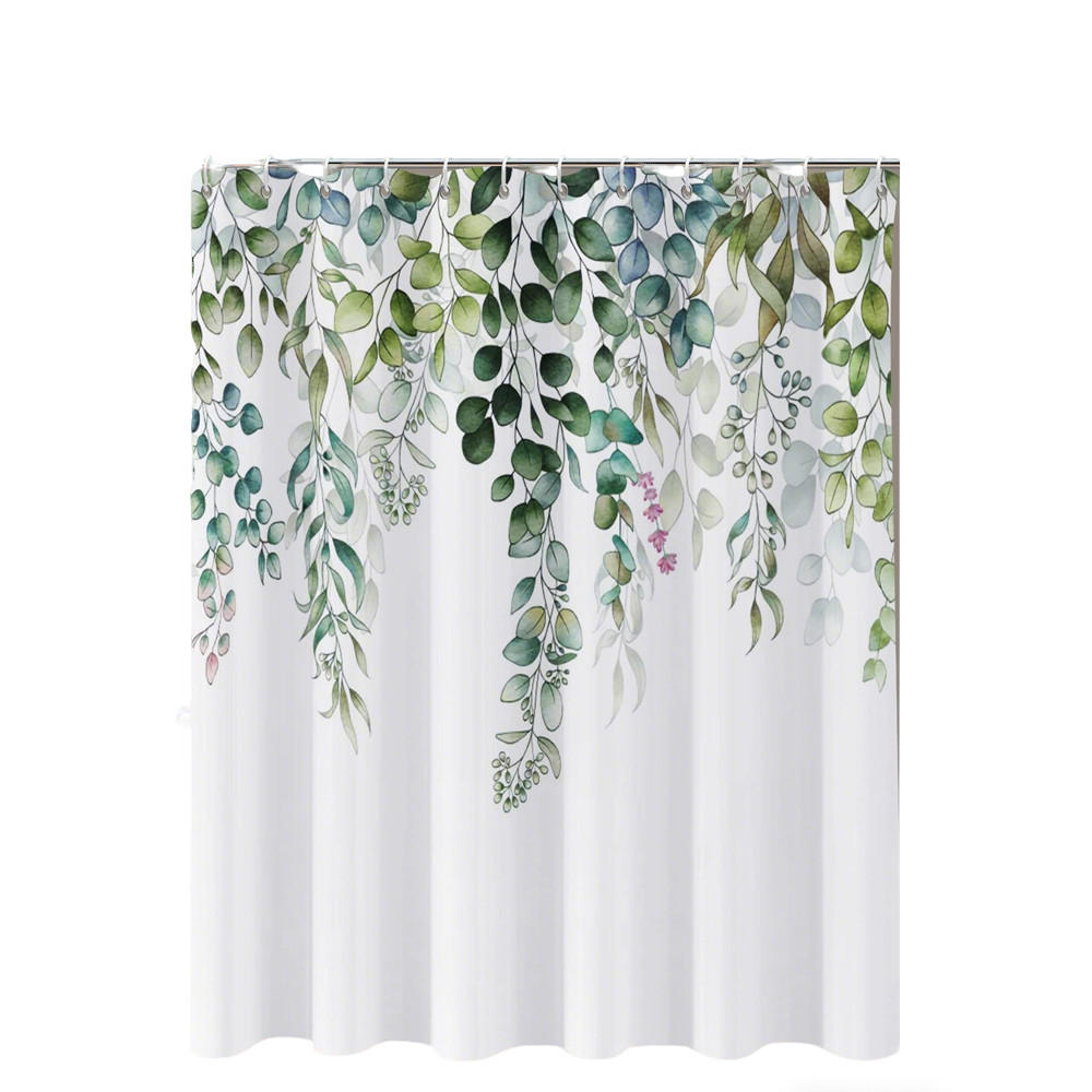 DUSCHVORHANG Aquarell-Pflanzenmuste Salbeigrün 180/180 cm - Salbeigrün, Textil (180/180cm) - Kaket