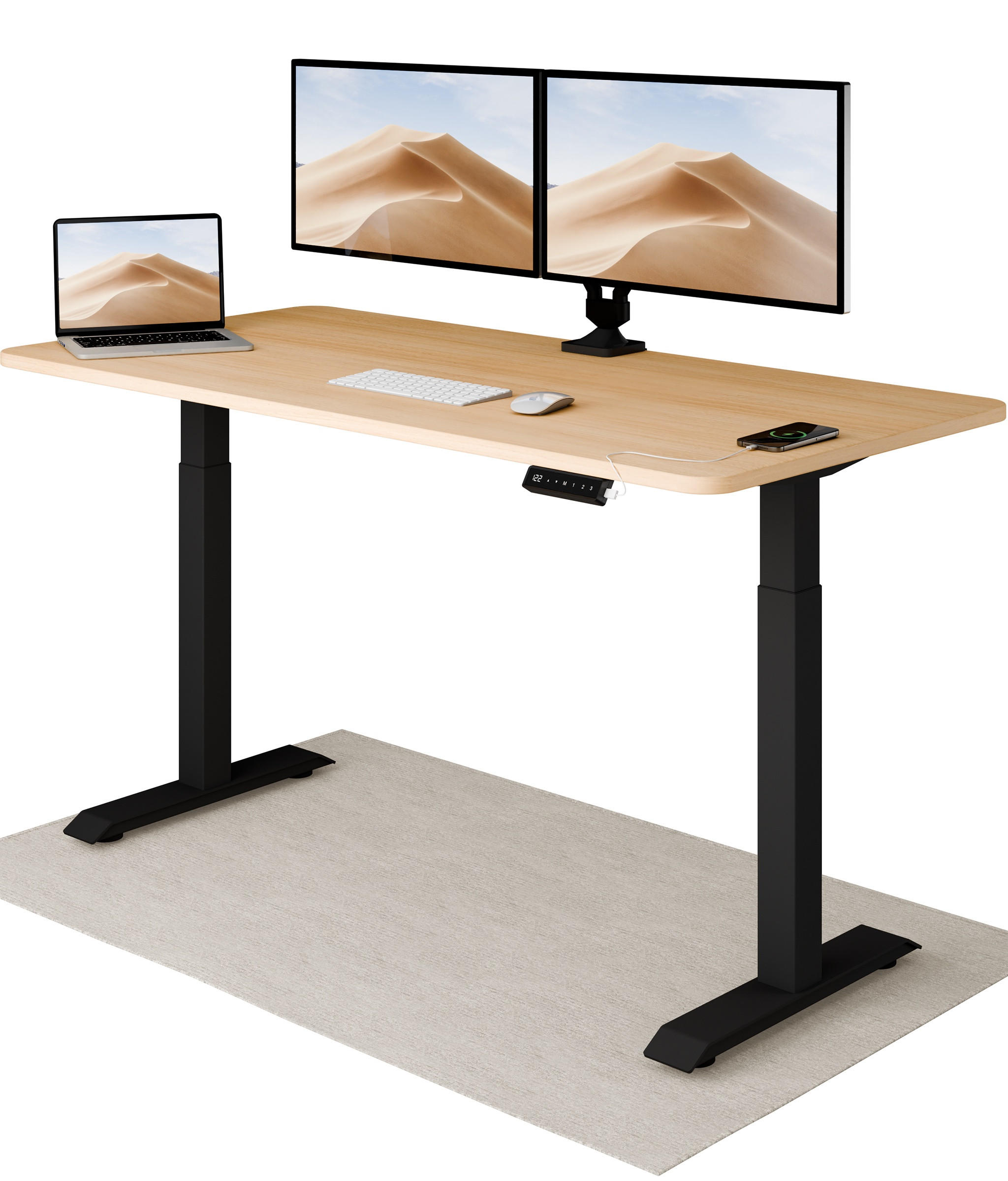 SCHREIBTISCH Elektrisch Höhenverstellbarer HomeOne 160x80cm Schwarz/Eiche mit Memory-Funktion, Anti-Kollisions Technologie - Eichefarben/Schwarz, Holzwerkstoff (80/160/72cm) - Desktronic