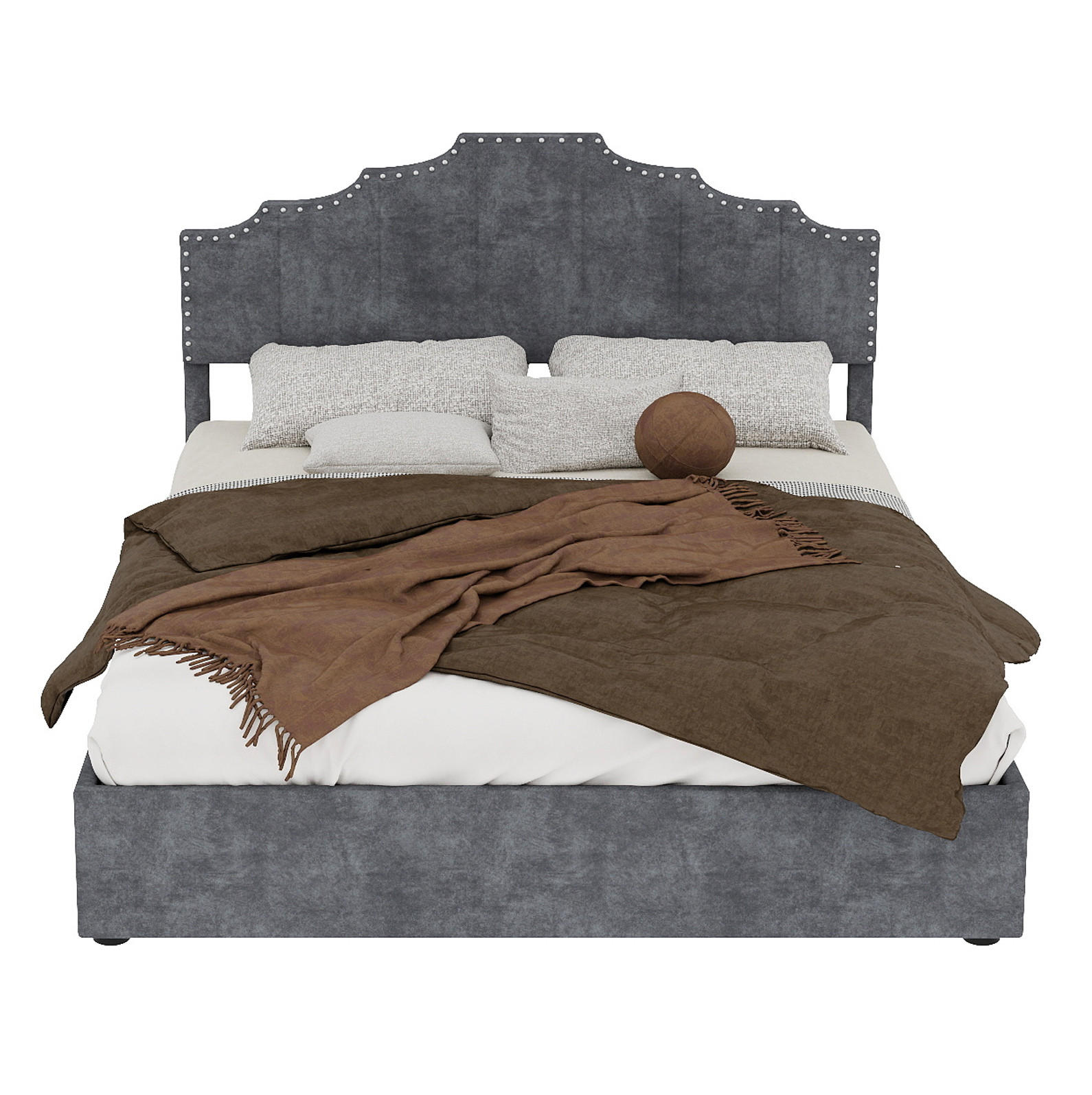 POLSTERBETT 140/200 cm grau aus Stoff und Metall mit Lattenrost - Grau, Textil (140/200cm) - OKWISH