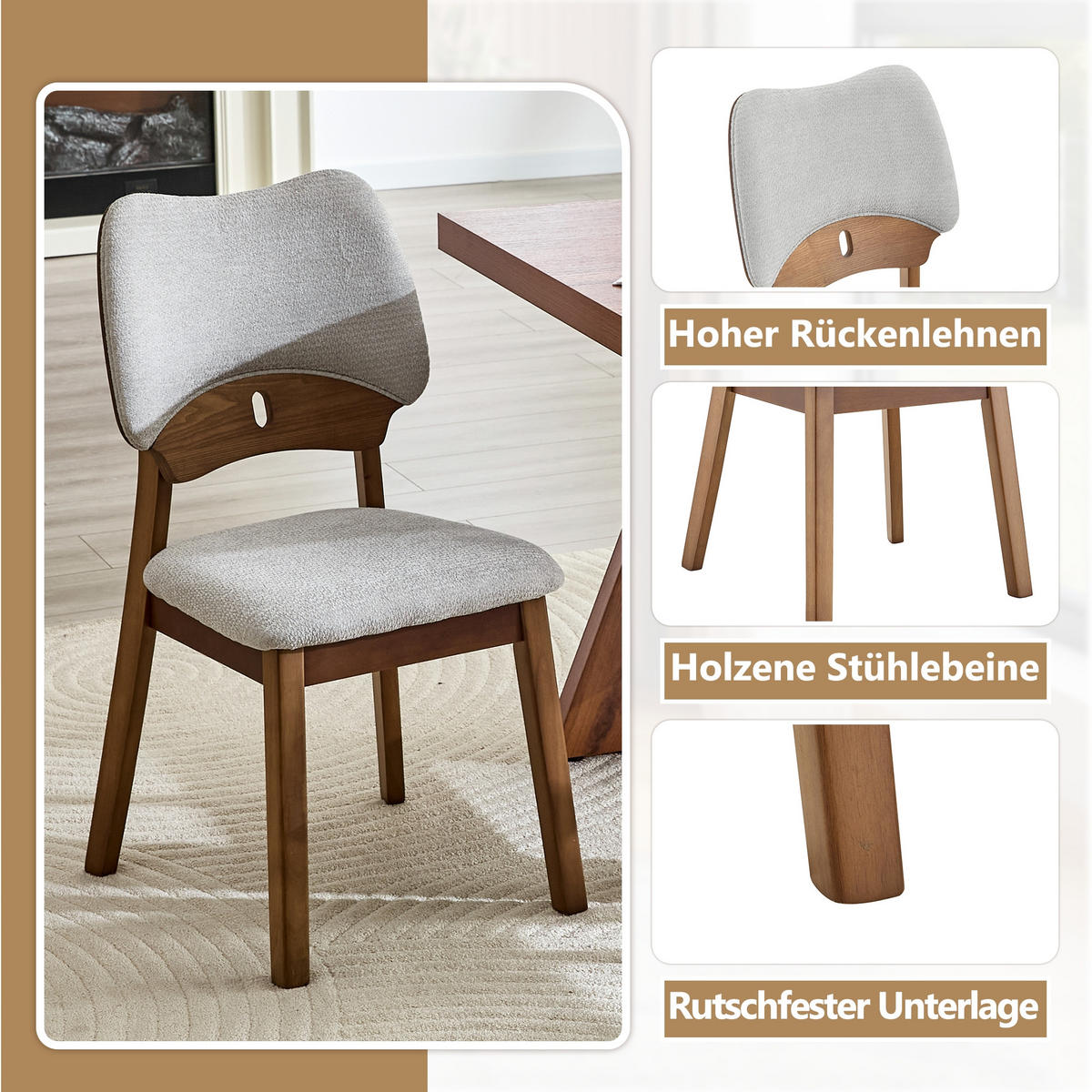 STUHL-SET DE-36734 2 Stück mit Schmetterlingsrückenlehne Grau - Grau, Holzwerkstoff (43/87.5/51cm) - ComfortXL