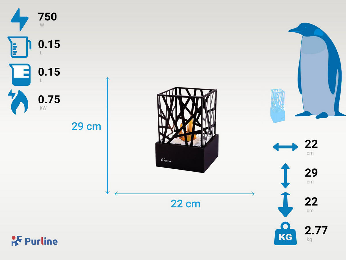 BIOETHANOL-KAMIN Schwarz Tischmodell inklusive 0.15 L Brennblock - Schwarz, Glas (22/29/22cm) - Purline