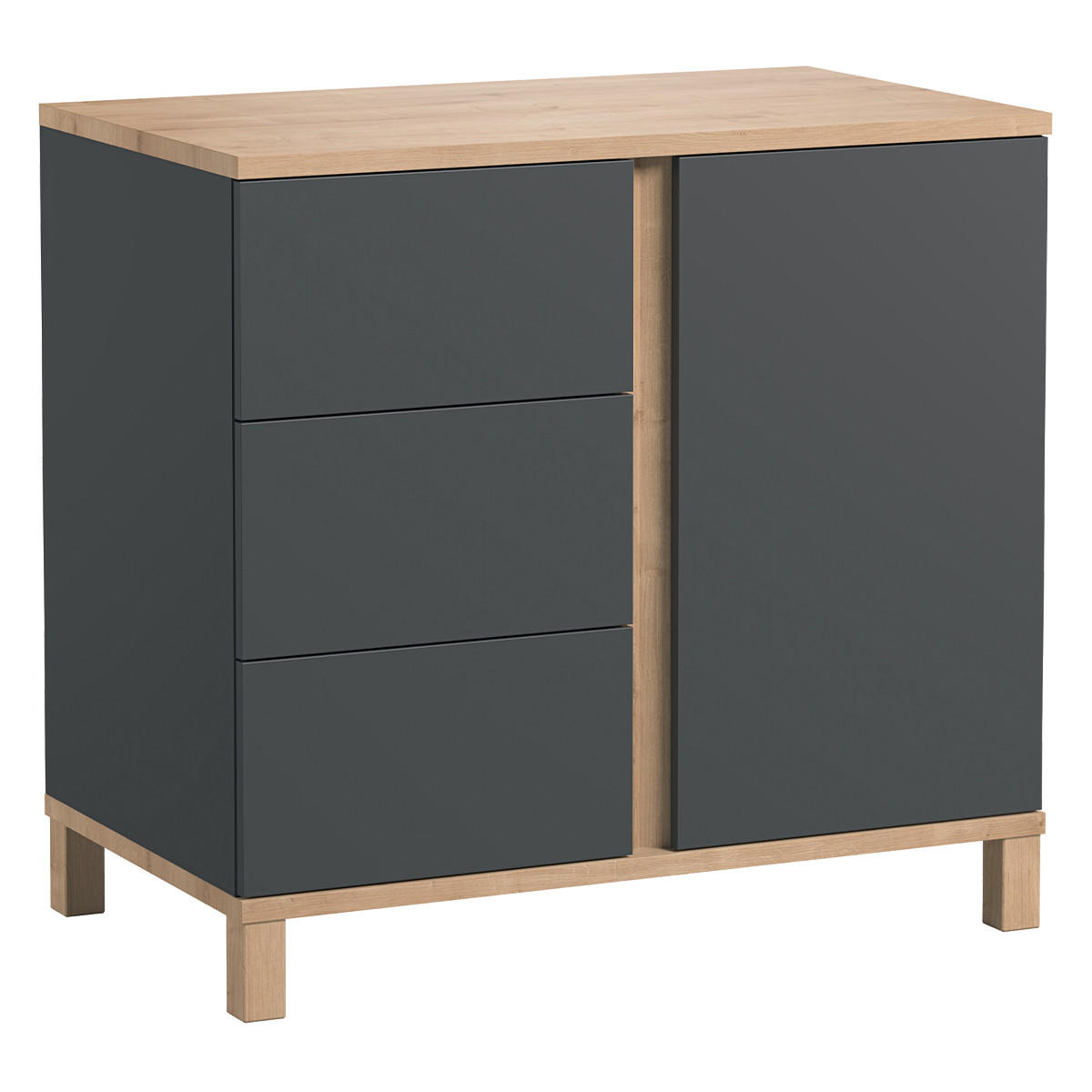 KOMMODE mit 3 Schubladen und 1 Tür - L90 cm - Altitude - Eiche Artisan/Grau, Holzwerkstoff (53/84/90cm) - Calicosy