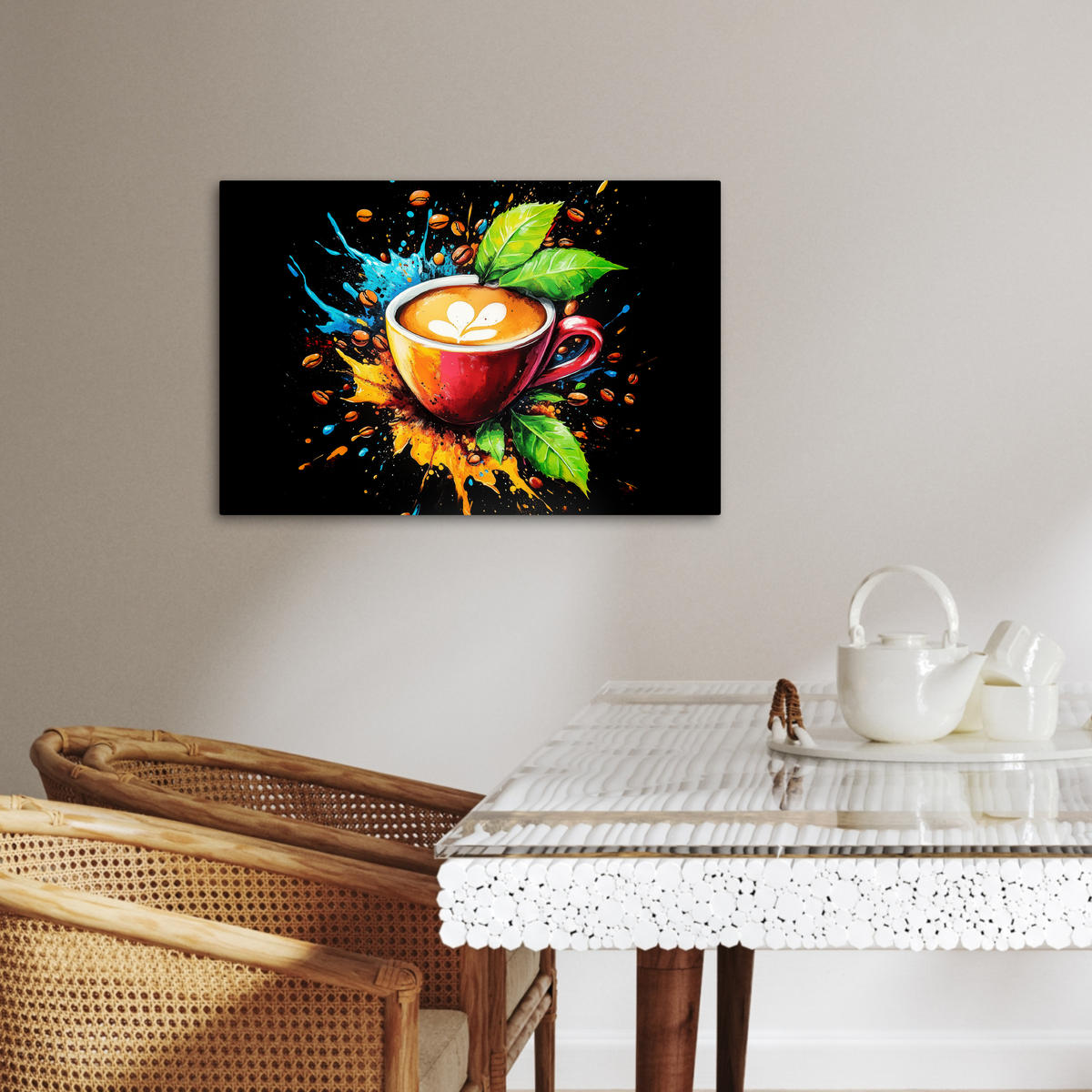 LEINWANDBILD Kaffee - Graffiti - Trinken - Abstrakt Gemälde 60x40 cm - Mokka, Textil (60/40cm) - MuchoWow