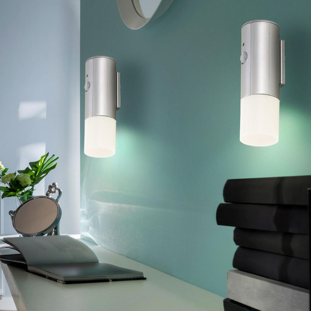 LED WANDLEUCHTE Silber mit Bewegungsmelder - Silberfarben, Kunststoff (4/12.5/4cm) - Briloner