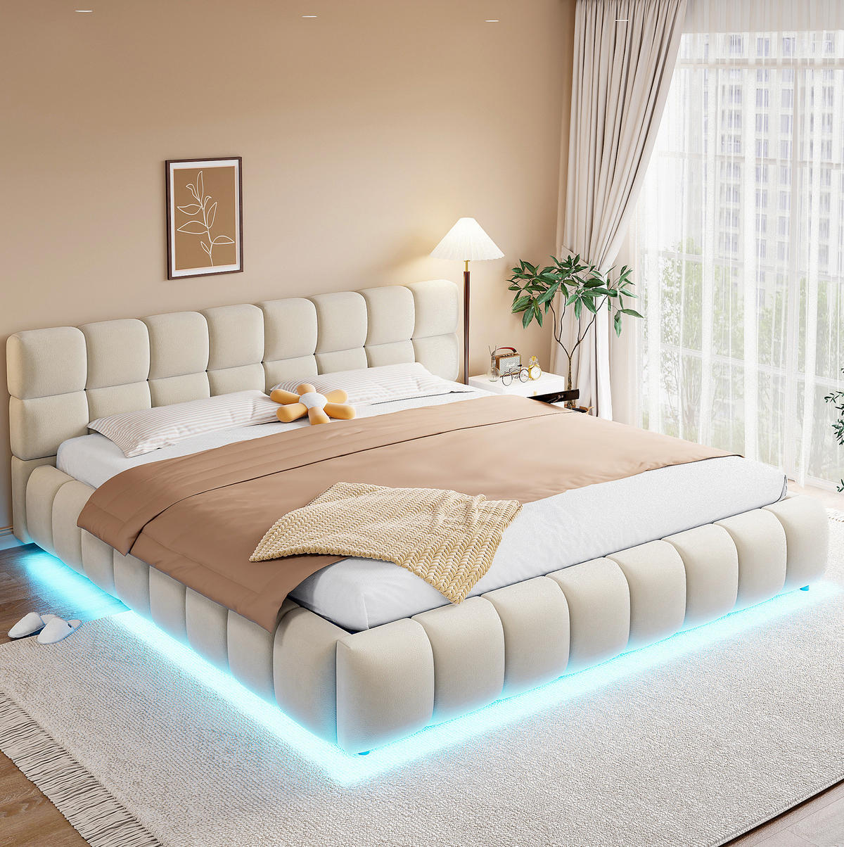 POLSTERBETT mit Stauraum und LED 180x200 cm Samt Beige - Beige, Metall (180/200cm) - Meubliv