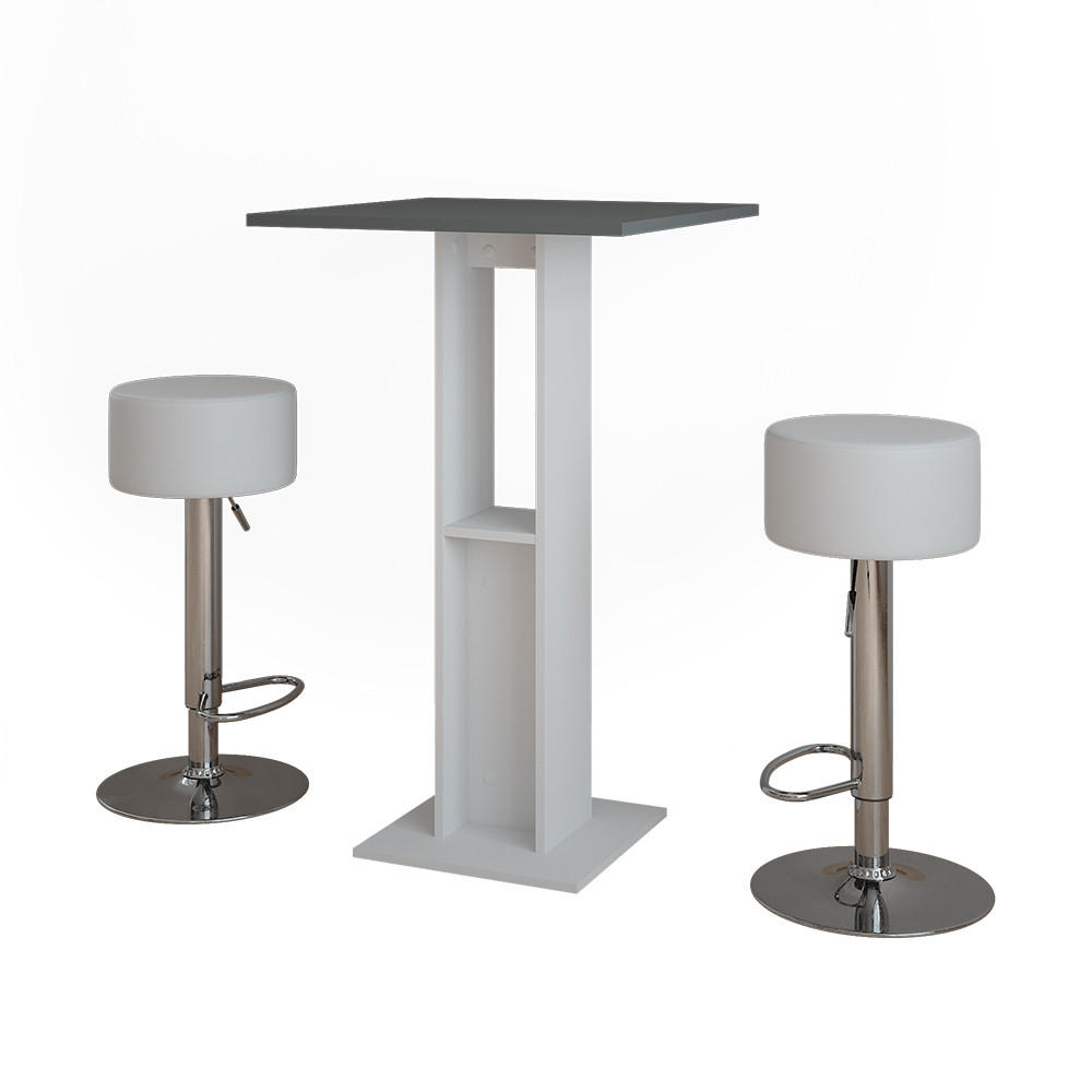 BARTISCH-SET Repose Weiß/Anthrazit 65 x 65 cm mit 2 Barhockern - Anthrazit/Weiß, Holzwerkstoff (65/65/106cm) - Vicco