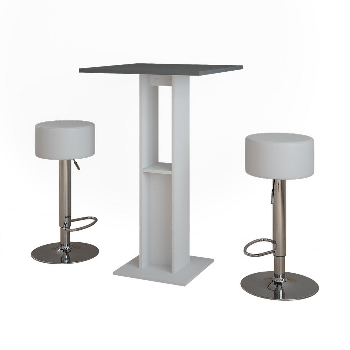 BARTISCH-SET Repose Weiß/Anthrazit 65 x 65 cm mit 2 Barhockern - Anthrazit/Weiß, Holzwerkstoff (65/65/106cm) - Vicco