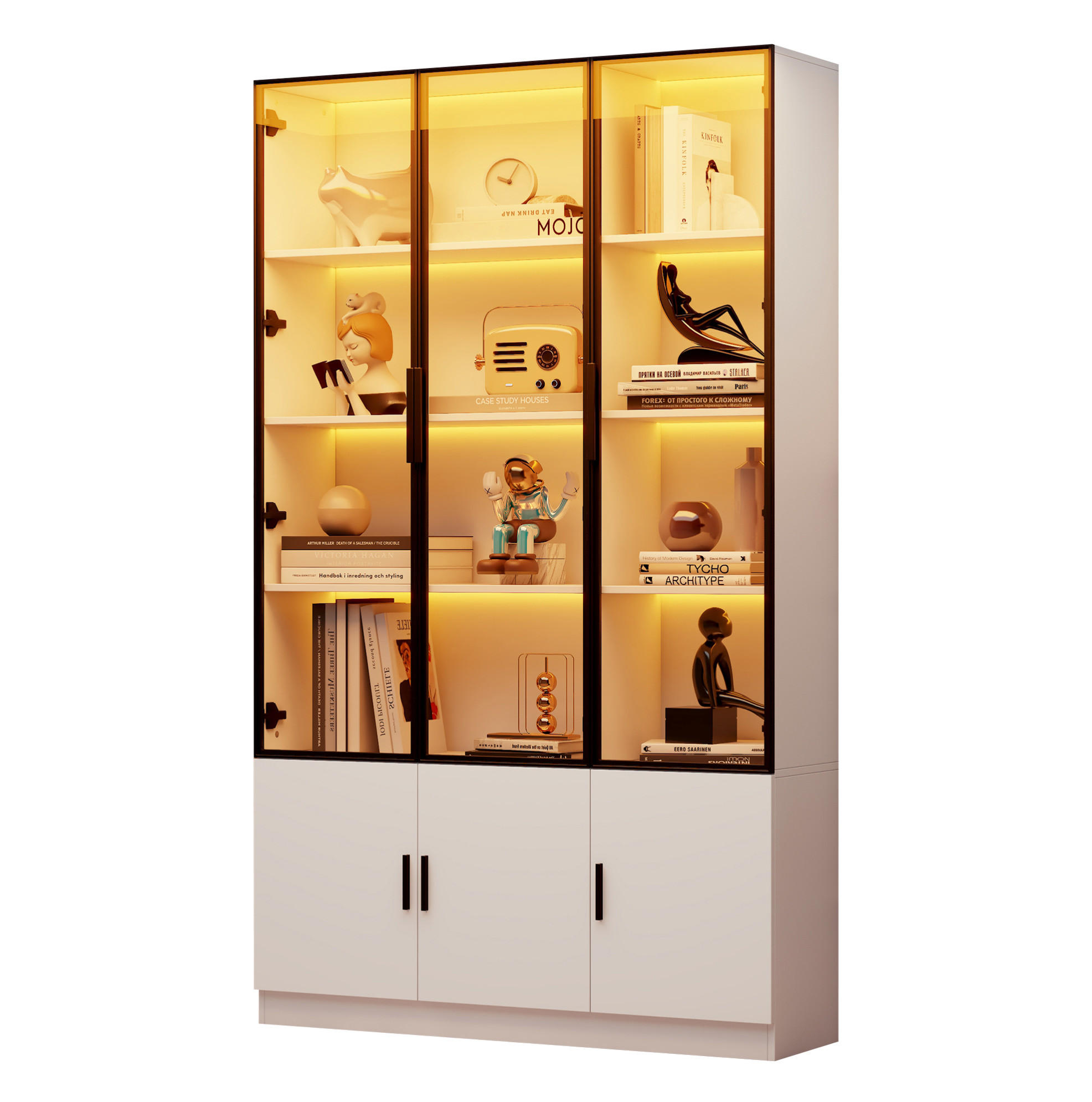 VITRINA, 120/32/200 cm, MDF/staklo bijela, s LED rasvjetom i 6 vrata - bijela, drvni materijal (120/200/32cm) - BEAOK