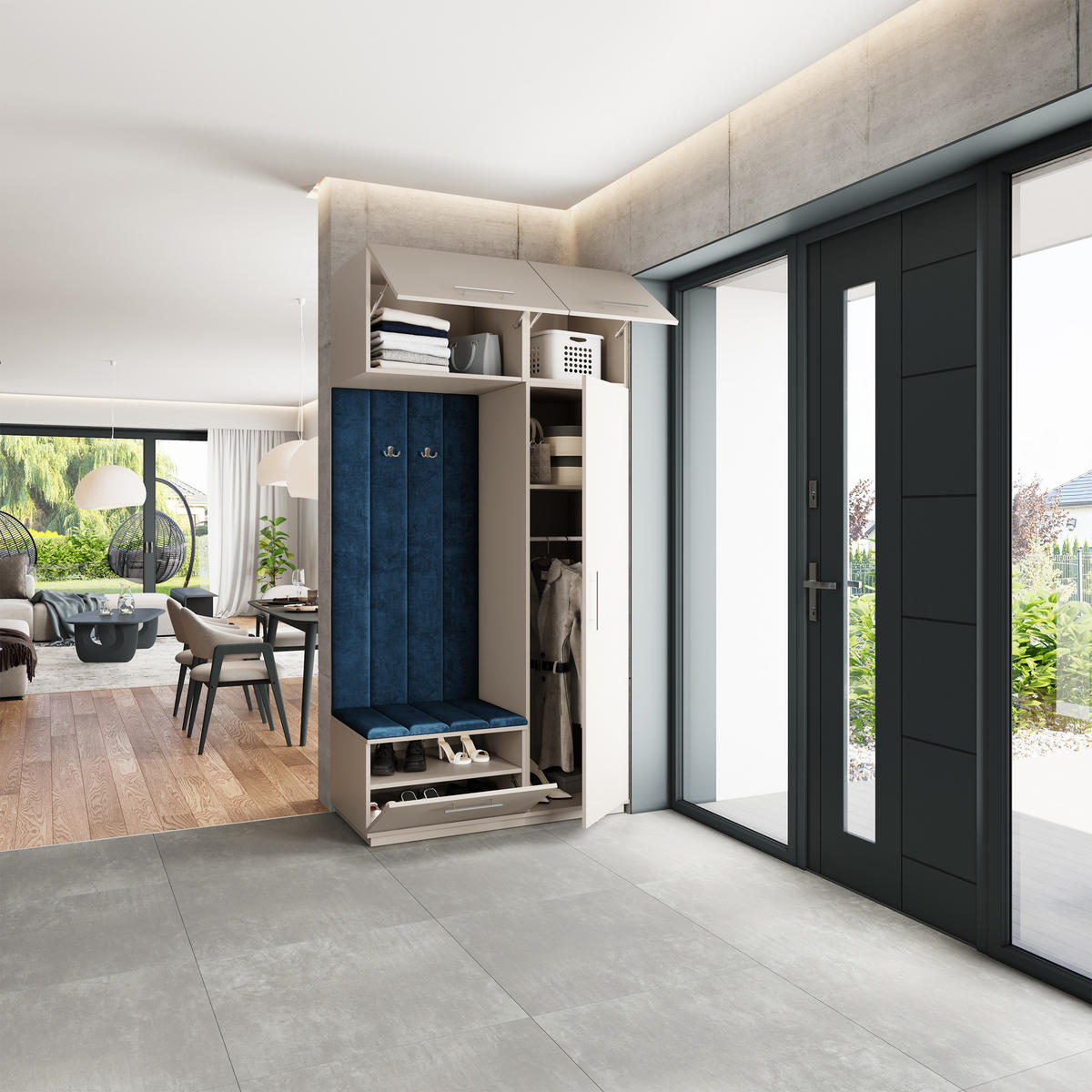 GARDEROBENSCHRANK REMA 120/240/60 cm Modern Garderobe-Set Kaschmir - Kaschmir/Blau, Holzwerkstoff (120/240/60cm) - MASSENO