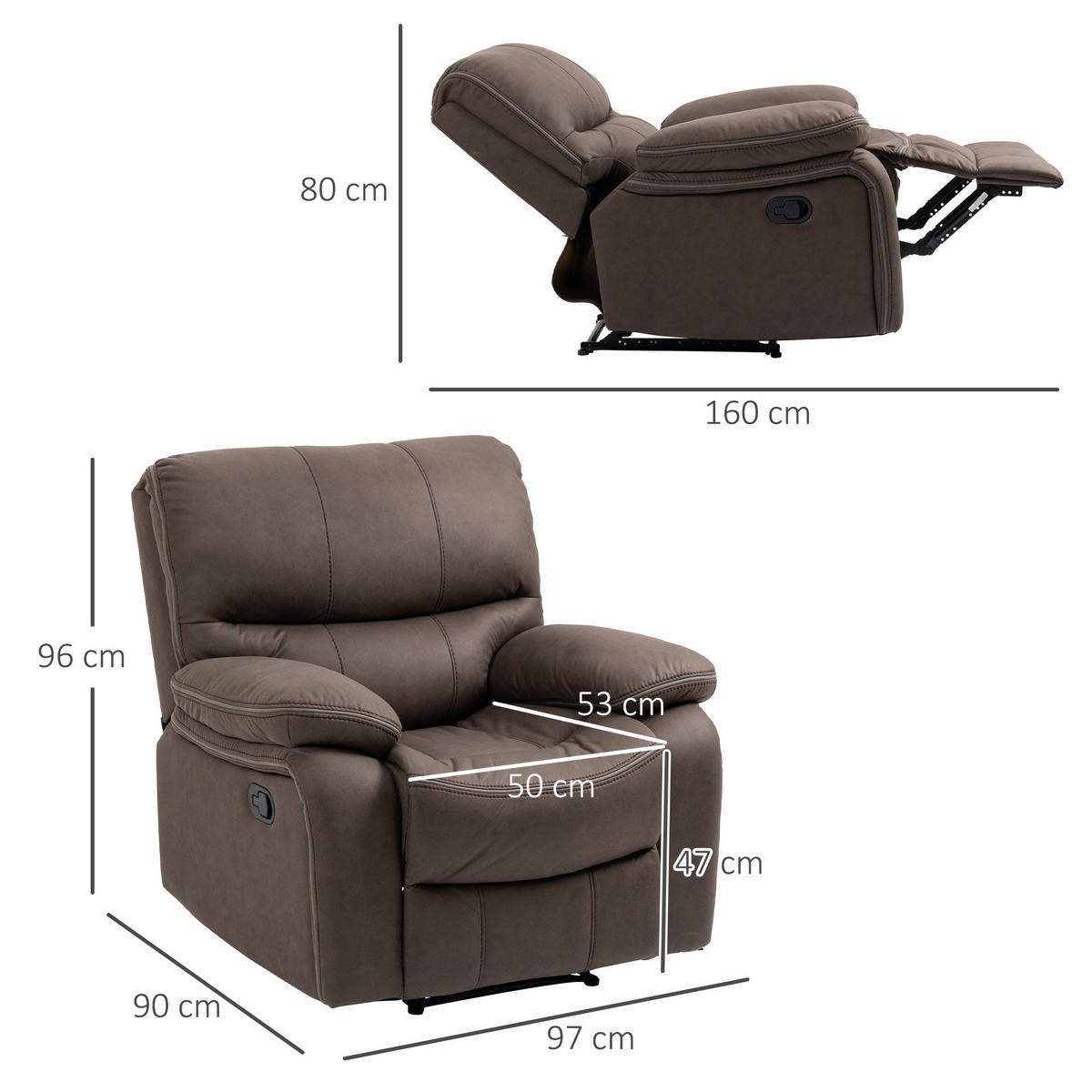 RELAXSESSEL mit Liegefunktion, Braun - Braun, Kunststoff (90/96/97cm) - HOMCOM