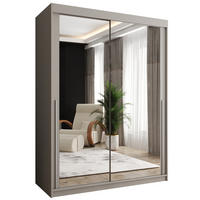 SCHWEBETÜRENSCHRANK mit Spiegel 150 cm Breite Kaschmir mit silbernem Griff - Kaschmir/Silberfarben, Holzwerkstoff (150/200/62cm) - Home Collective