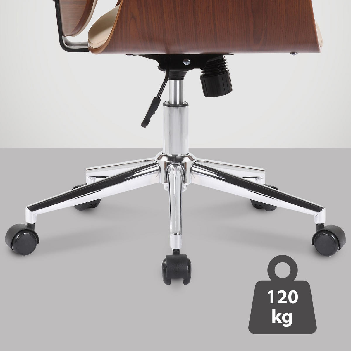 DREHSTUHL Holz walnuss/creme - Chromfarben/Walnussfarben, Holz/Textil (69/82/62cm) - CLP