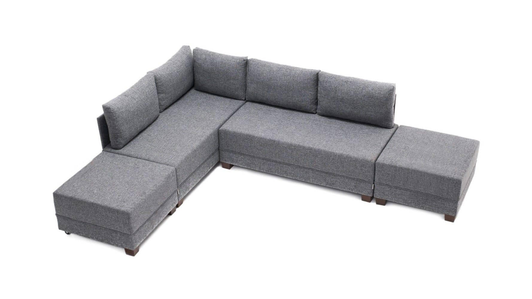 ECKSOFA mit rollbarer Schlaffunktion - Walnussfarben/Grau, Holz/Textil (280/210cm) - myHomelando