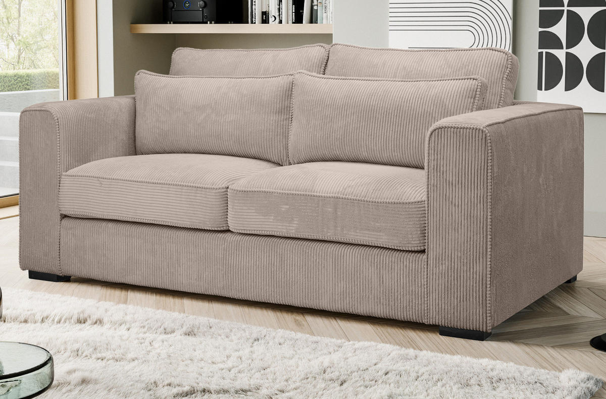 SOFA beige-braun Cord 2,5-Sitzer 200 cm, Couch mit Wellenfederung - Schwarz/Braun, Holzwerkstoff/Kunststoff (200/92/112cm) - Inn.Furn