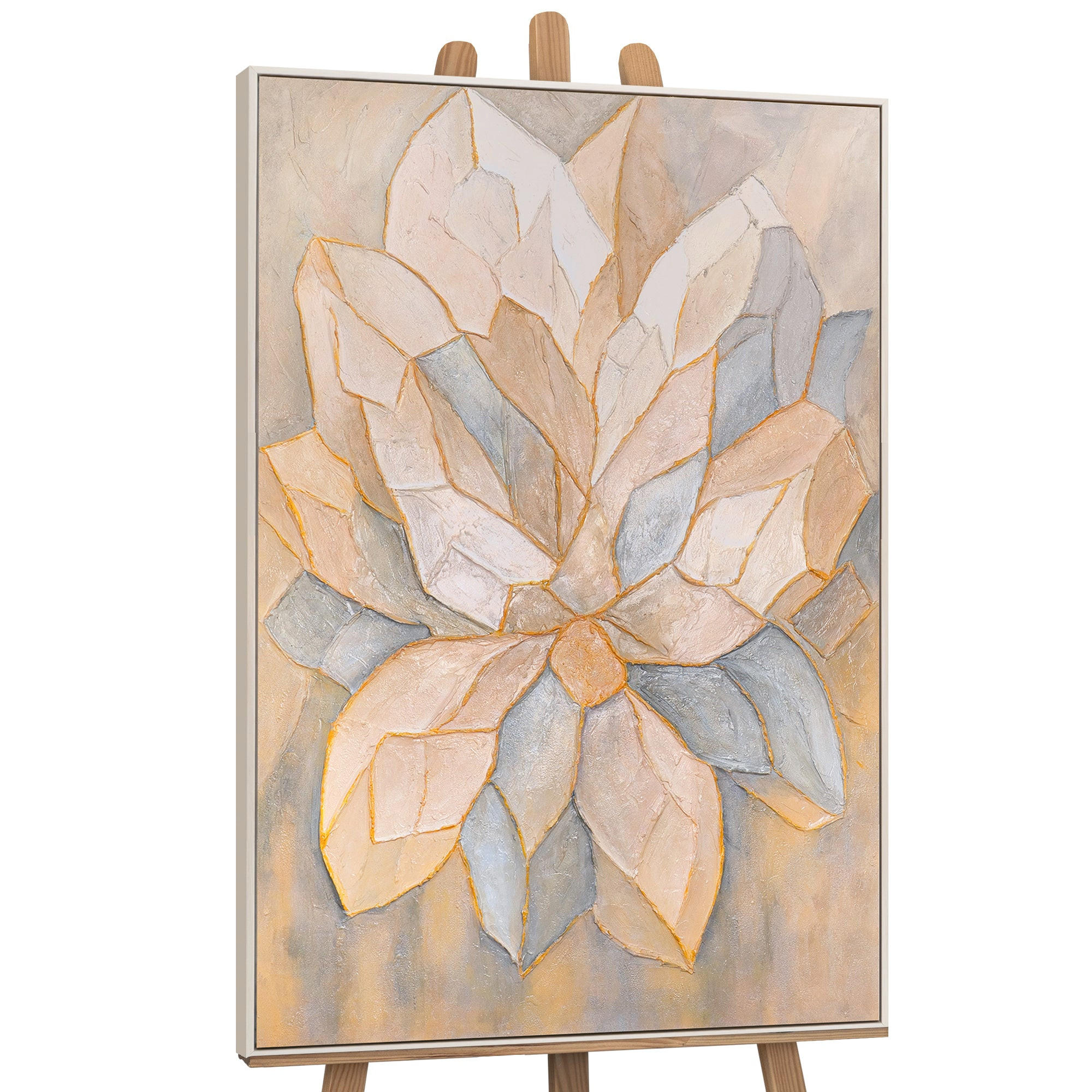 GEMÄLDE Facetten der Blütenblätter Schattenfugenrahmen Beige 120x80 cm - Beige, Holz (120/80cm) - YS-art gallery