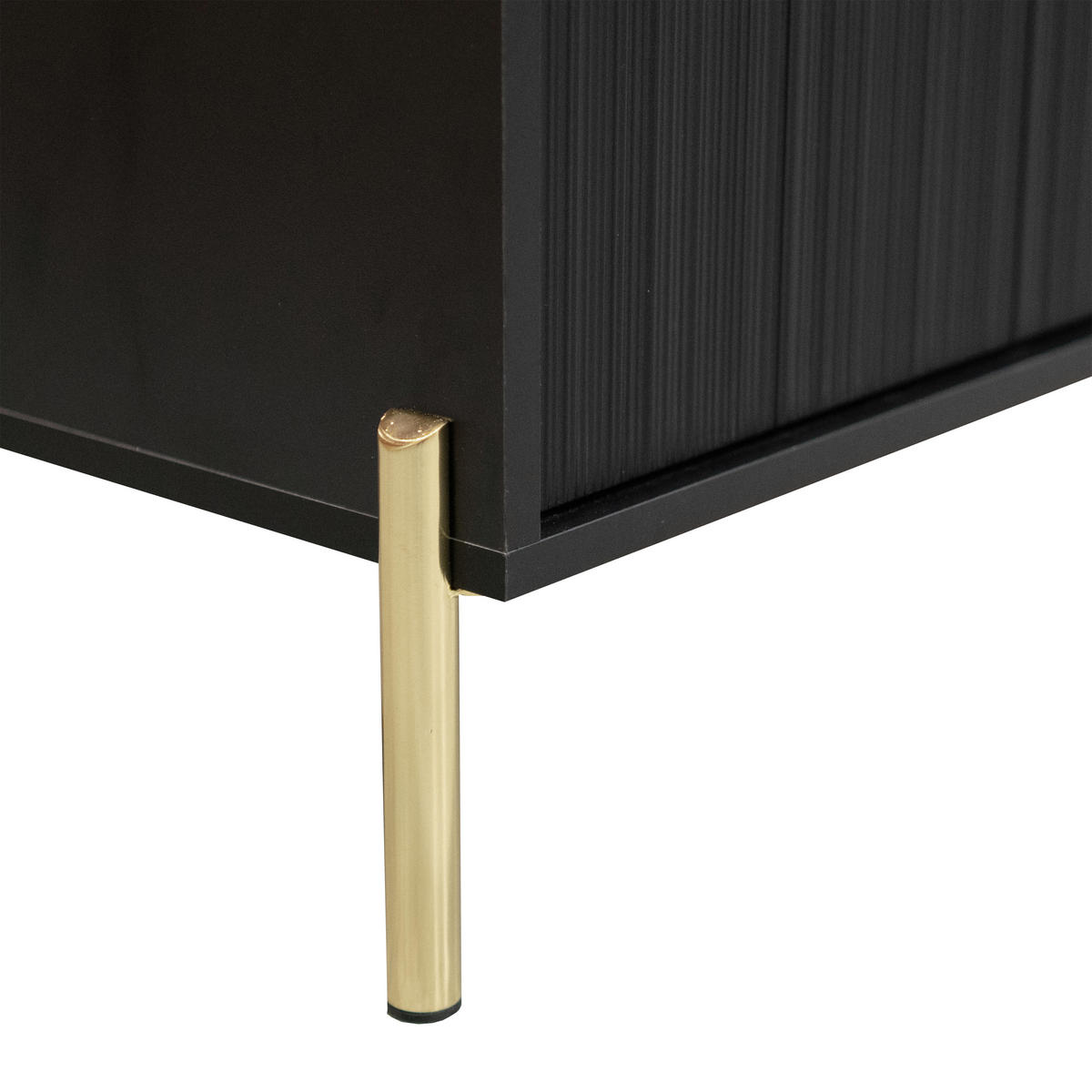 LOWBOARD Benvie 3T Schwarz 175/47/31.6 cm – mit goldenen Beinen, offener Ablage und Kabeldurchlass - Goldfarben/Schwarz, Holzwerkstoff (175/47/31.6cm) - AX Living