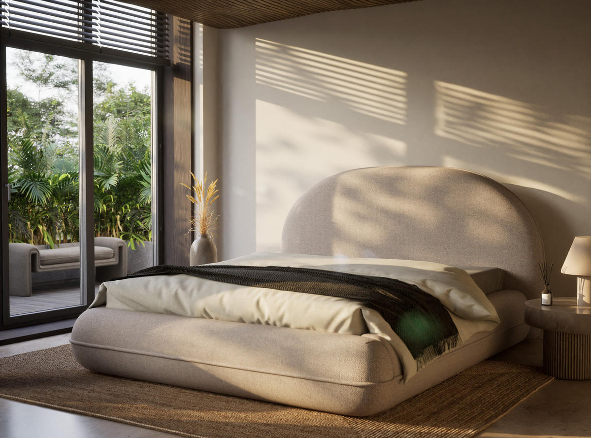 POLSTERBETT Koji Beige 140/200 cm im Webstoff - Beige/Schwarz, Holz/Holzwerkstoff (140/200cm) - Maison de Reve