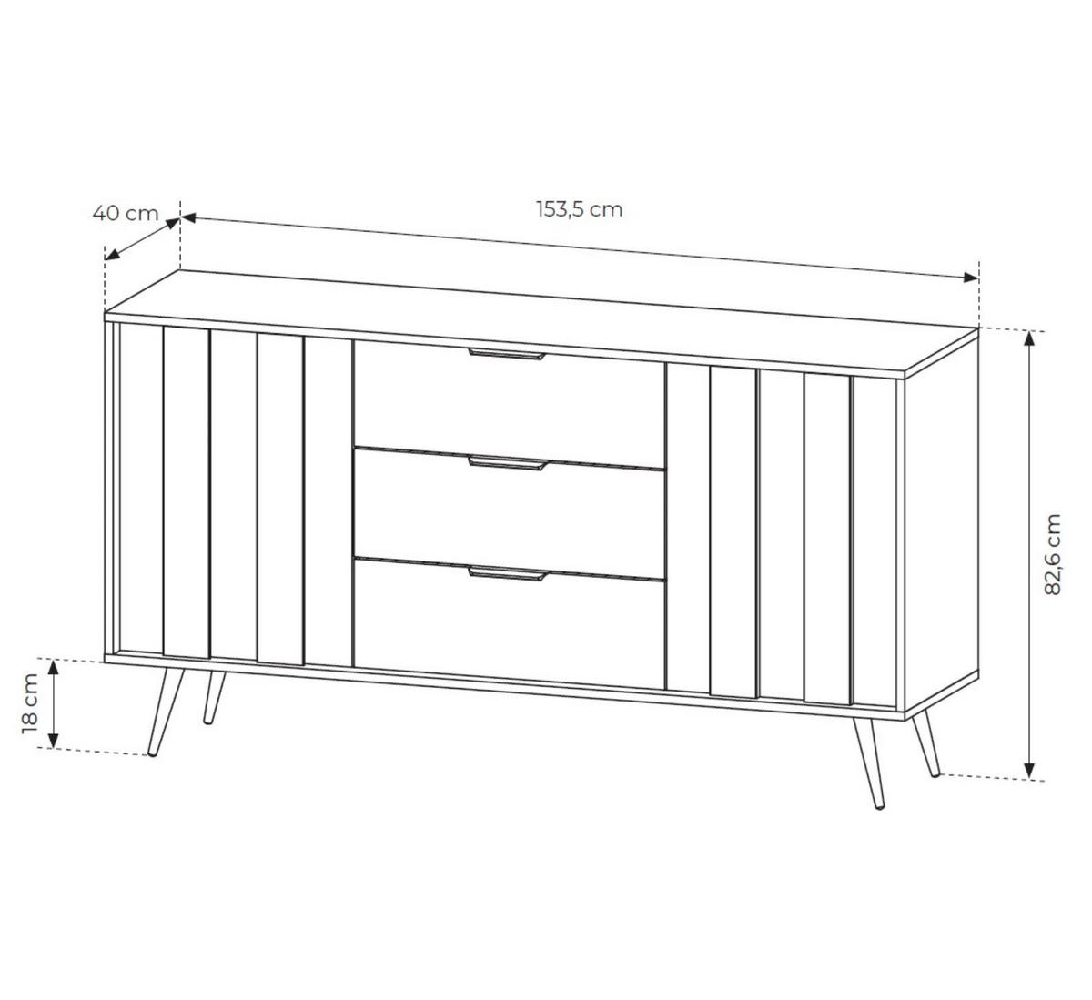 SIDEBOARD FARO, mit LED, Kommode mit 3 Schubladen - Eichefarben, Holzwerkstoff (154/83/40cm) - Bettso