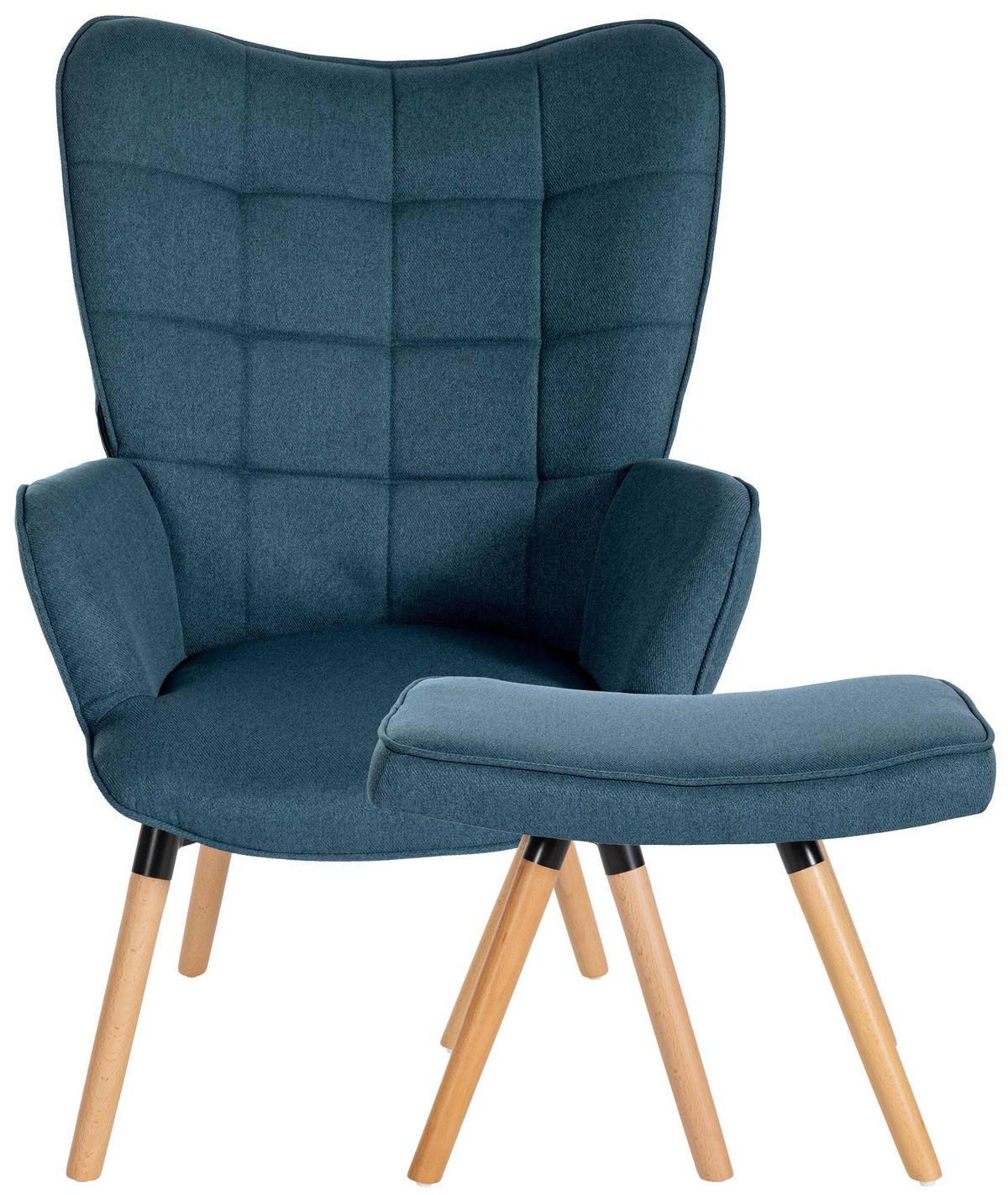 SESSEL MIT HOCKER Stoff Blau - Blau/Eukalyptusholzfarben, Holz/Textil (68/101/111cm) - CLP