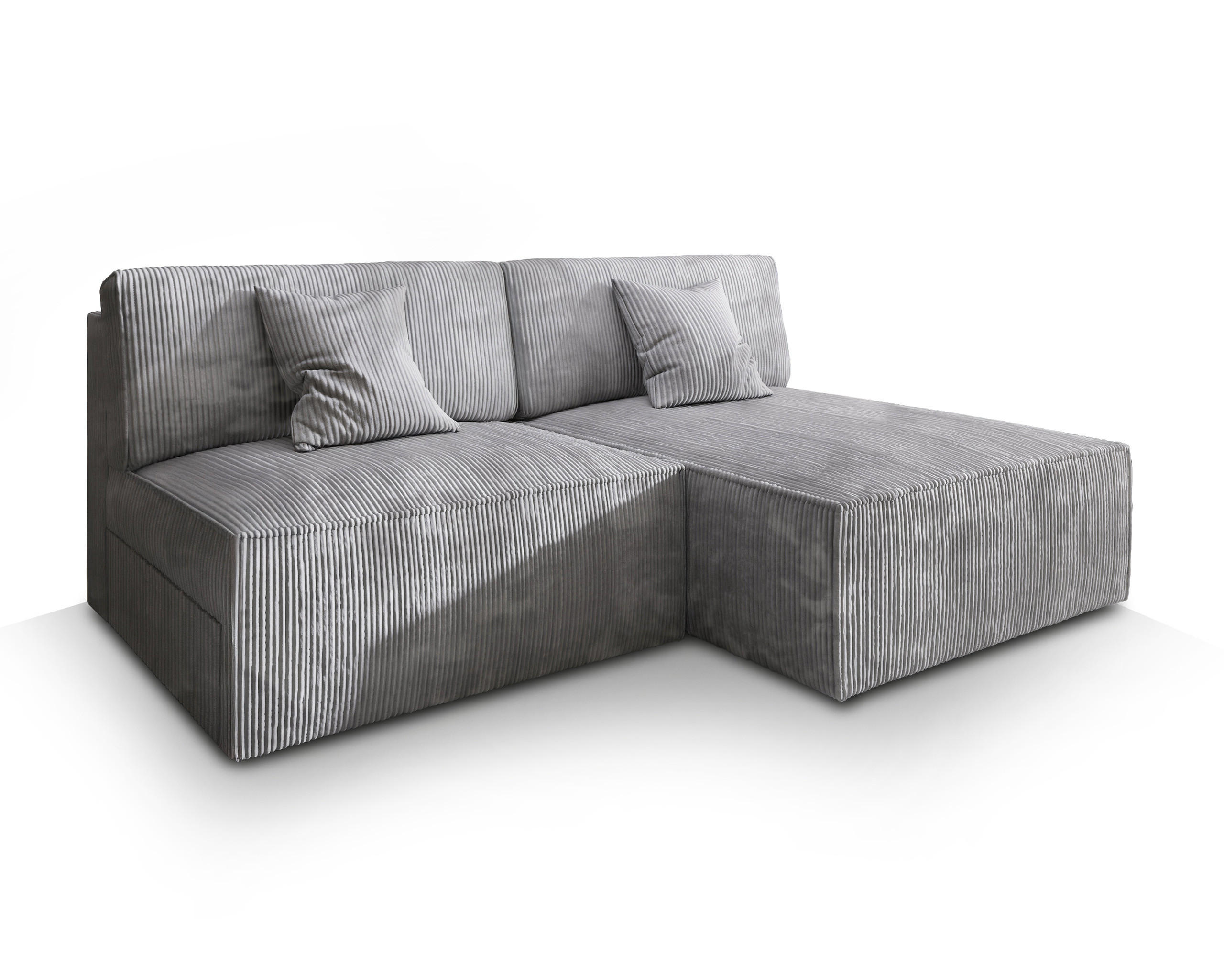 ECKSOFA FIORO P Hellgrau Kordstoff mit Schlaffunktion - Hellgrau, Holz (204/148cm) - MASSENO
