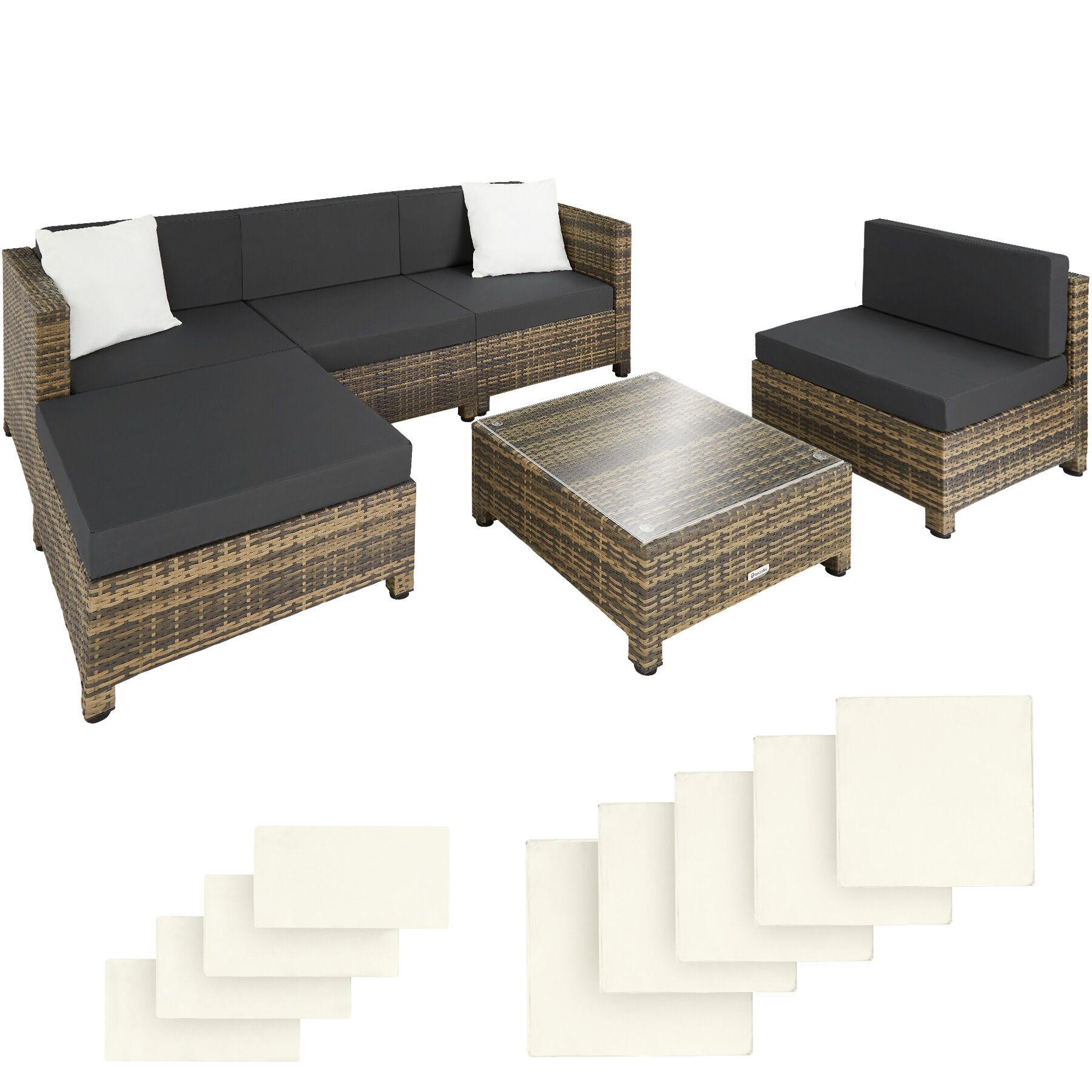 RATTANLOUNGE , mit Sicherheitsglasplatte, natur - Naturfarben, Kunststoff - tectake