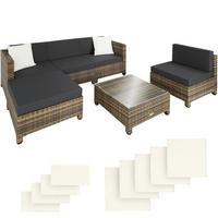 RATTANLOUNGE , mit Sicherheitsglasplatte, natur - Naturfarben, Kunststoff - tectake