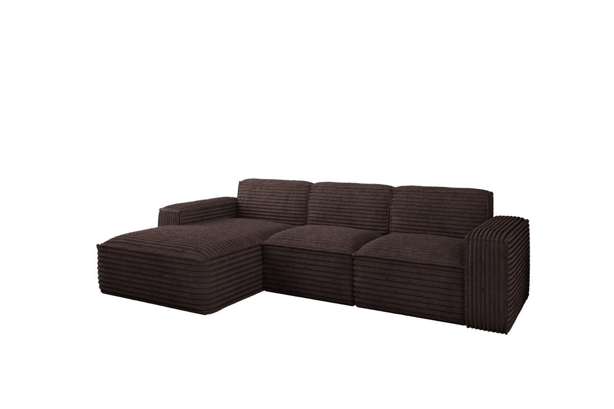 ECKSOFA L-Form Siena Stoff Velo Braun Links - Braun, Holz/Kunststoff (165/266cm) - Kaiser Möbel
